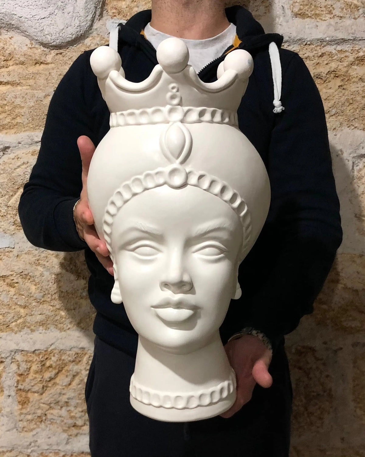 Teste di Moro Luis Ceramica Caltagirone cm H.44 L.23 Artigianale Turbante Liscio Bianco Opaco DD CERAMICHE SICILIANE