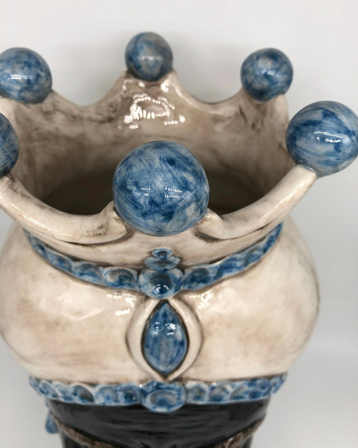 Teste di Moro Luis Ceramica Caltagirone cm H.44 L.23 Artigianale Turbante Liscio Écru Azzurro DD CERAMICHE SICILIANE