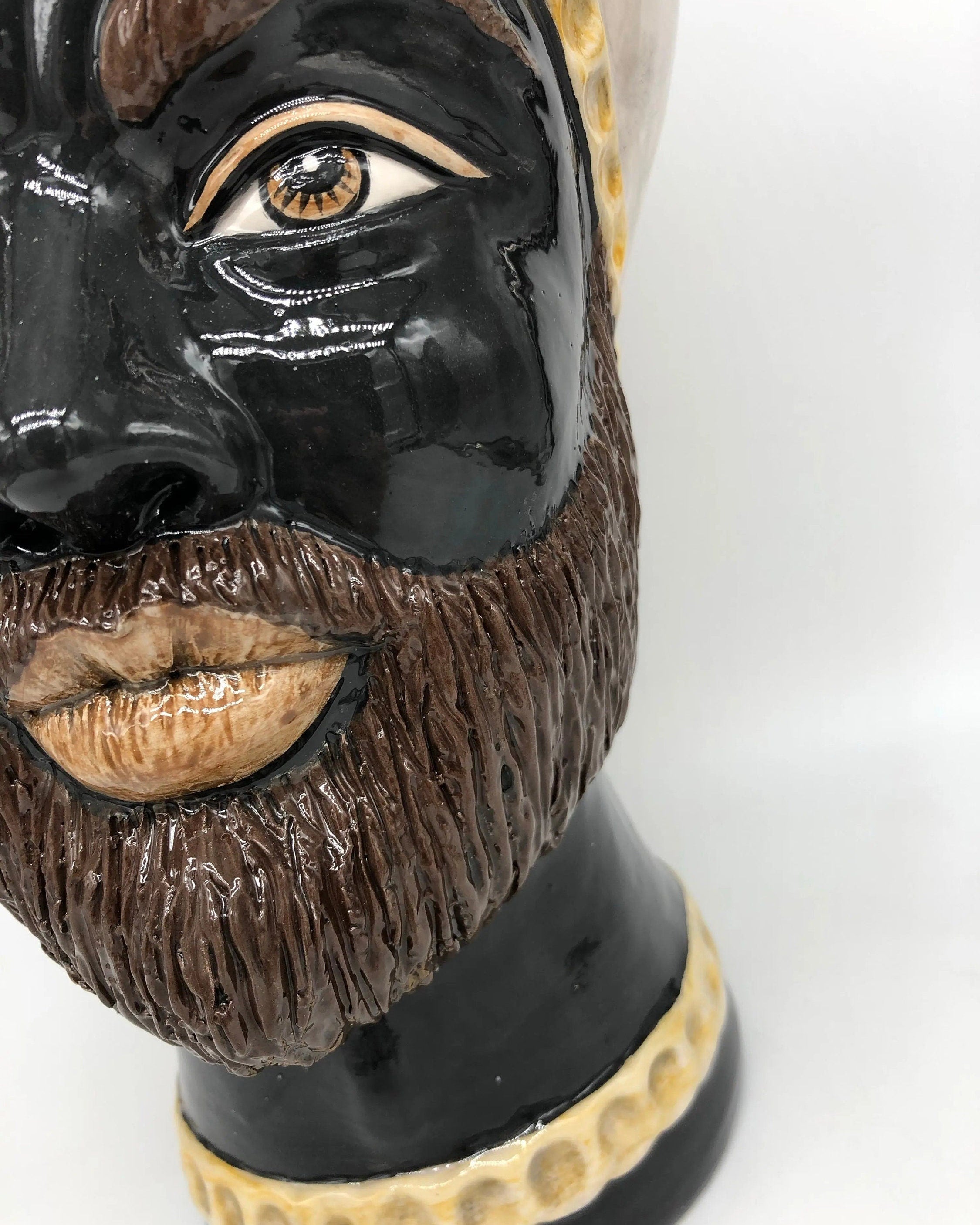 Teste di Moro Luis Ceramica Caltagirone cm H.44 L.23 Artigianale Turbante Liscio Écru Giallo DD CERAMICHE SICILIANE