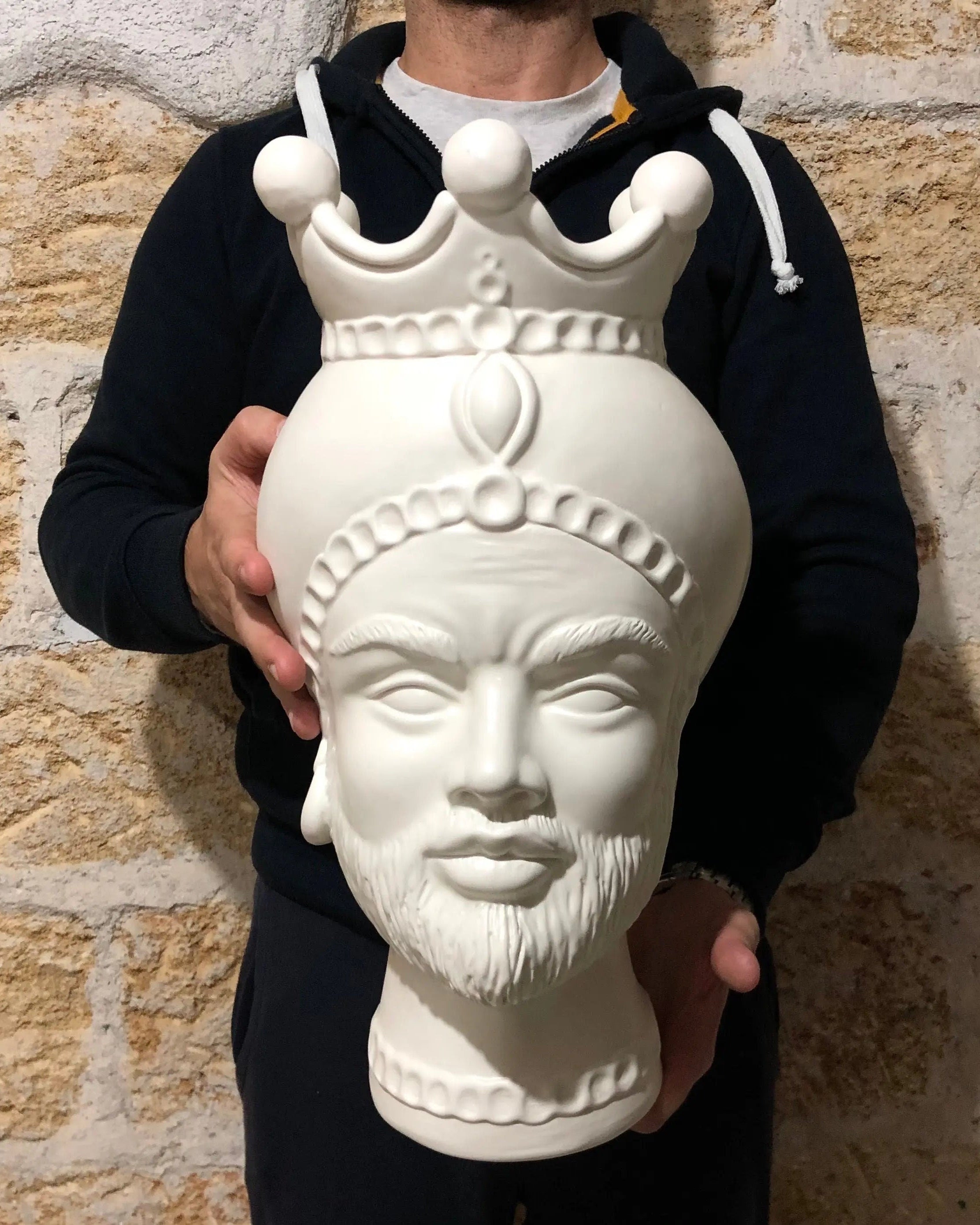 Teste di Moro Luis Ceramica Caltagirone cm H.44 L.23 Artigianale Turbante Liscio Bianco Opaco DD CERAMICHE SICILIANE