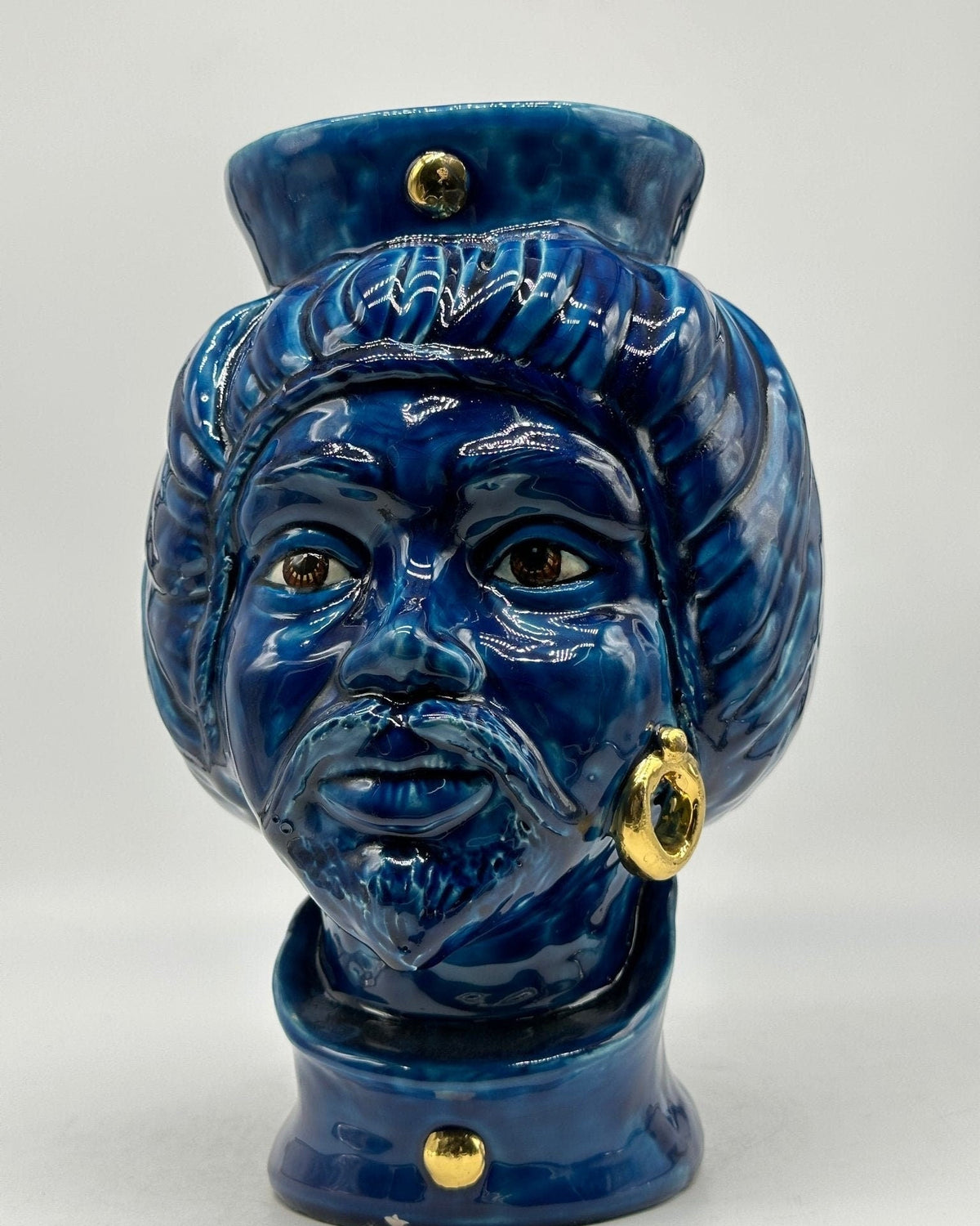 Teste di Moro Mediterraneo Ceramica Caltagirone cm H.29 L.22 Artigianale Blu Oro - DD CERAMICHE SICILIANE