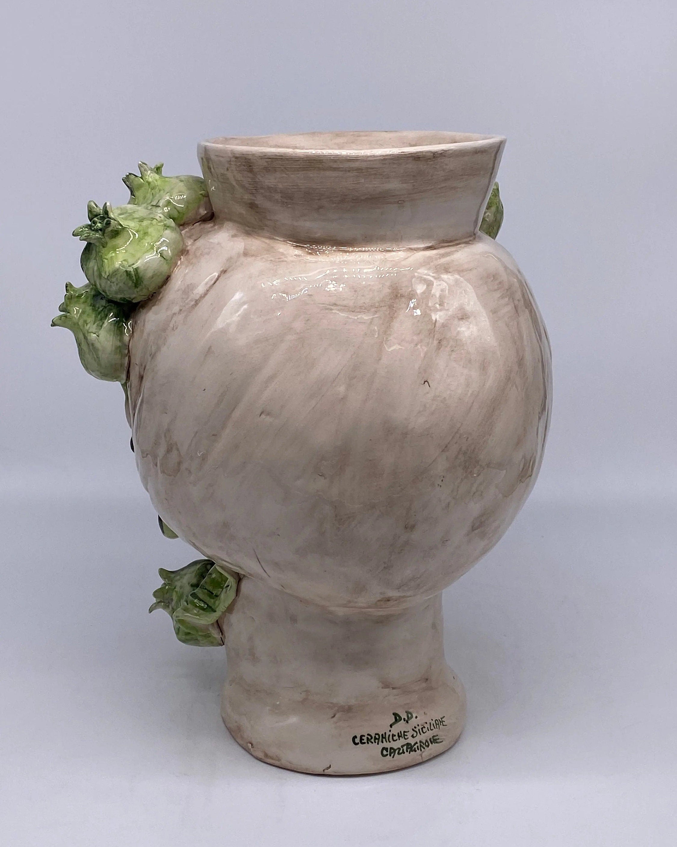 Teste di Moro Mediterraneo Ceramica Caltagirone cm H.29 L.22 Artigianale Bicolore Verde DD CERAMICHE SICILIANE