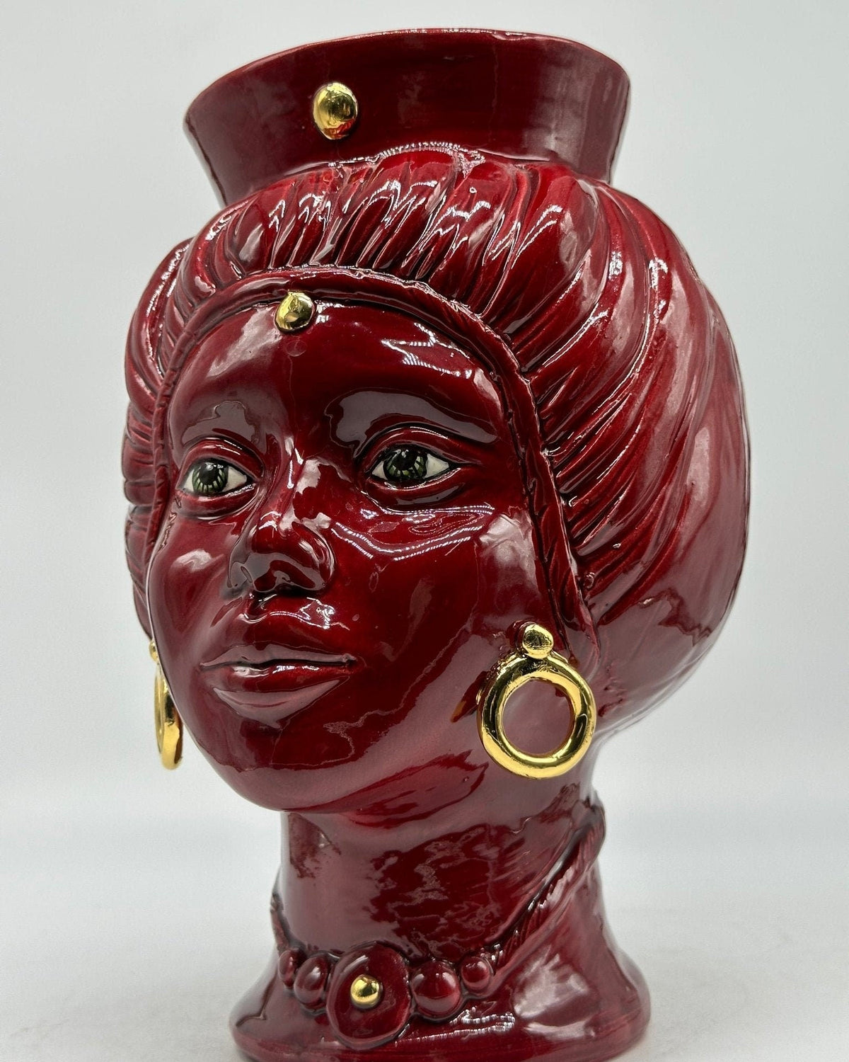 Teste di Moro Mediterraneo Ceramica Caltagirone cm H.29 L.22 Artigianale Bordeaux Oro - DD CERAMICHE SICILIANE