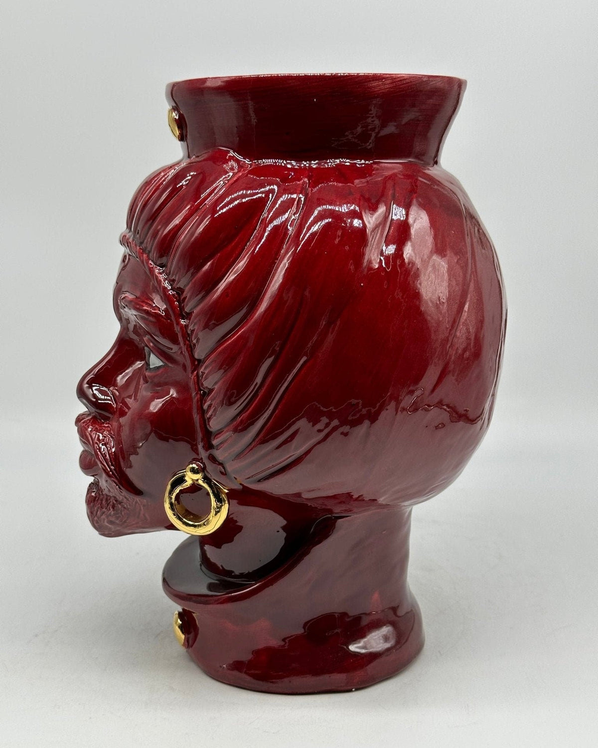 Teste di Moro Mediterraneo Ceramica Caltagirone cm H.29 L.22 Artigianale Bordeaux Oro - DD CERAMICHE SICILIANE