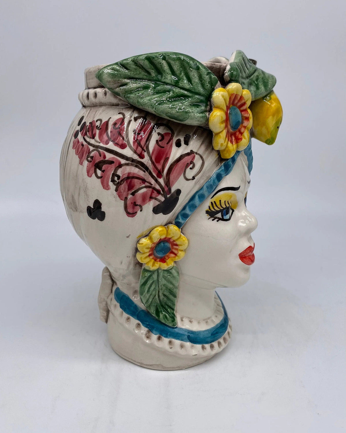 Teste di Moro Moresca Ceramica Caltagirone cm H.20 L.12 Artigianale Turbante Barocco Fiori Limoni DD CERAMICHE SICILIANE