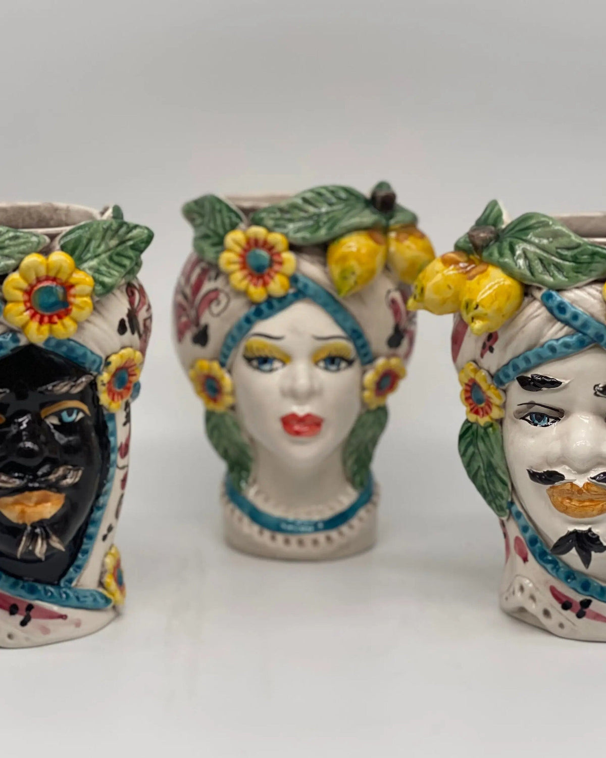 Teste di Moro Moresca Ceramica Caltagirone cm H.20 L.12 Artigianale Turbante Barocco Fiori Limoni DD CERAMICHE SICILIANE