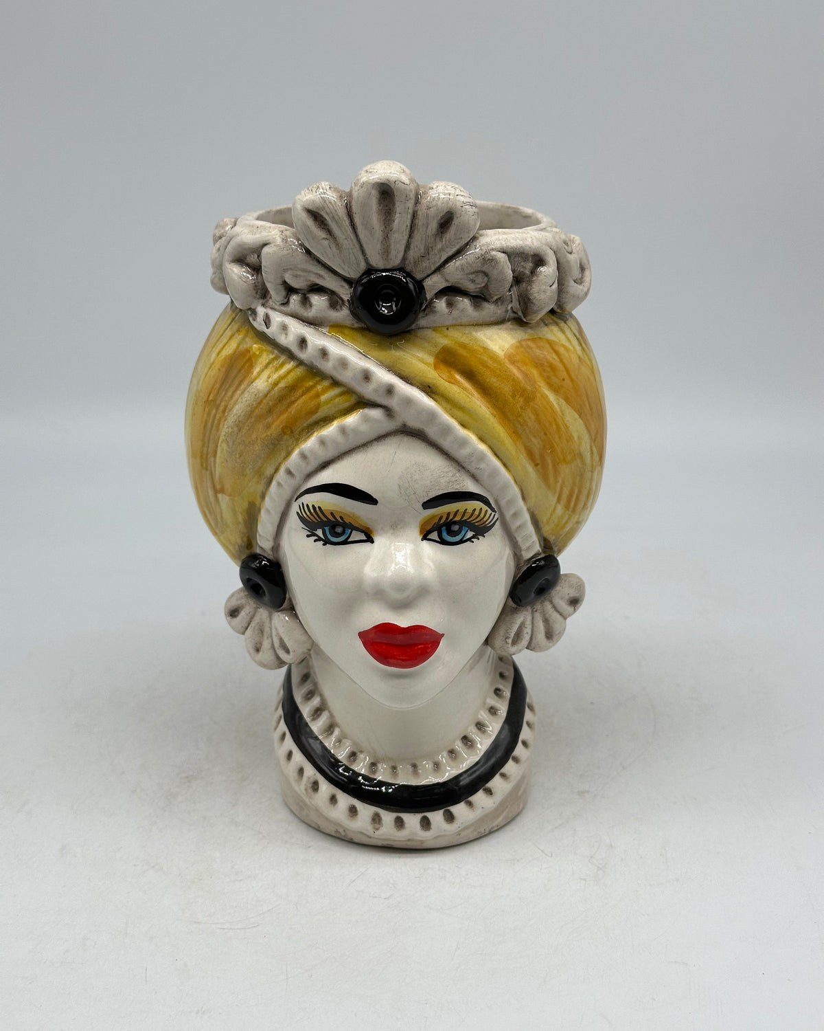 Teste di Moro Moresca Ceramica Caltagirone cm H.20 L.12 Artigianale Turbante Ocra - Donna - TESTE DI MORO