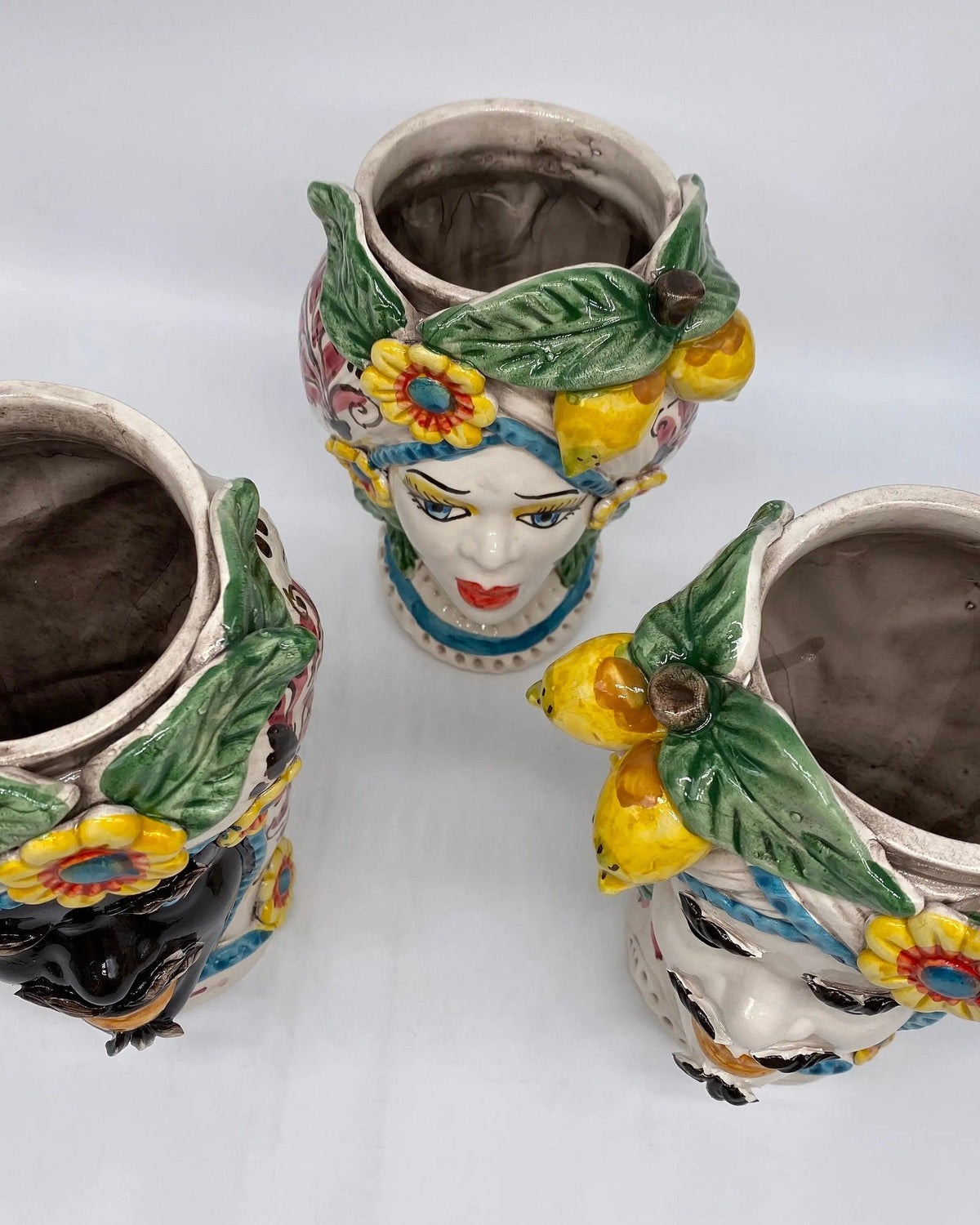 Teste di Moro Moresca Ceramica Caltagirone cm H.20 L.12 Artigianale Turbante Barocco Fiori Limoni DD CERAMICHE SICILIANE