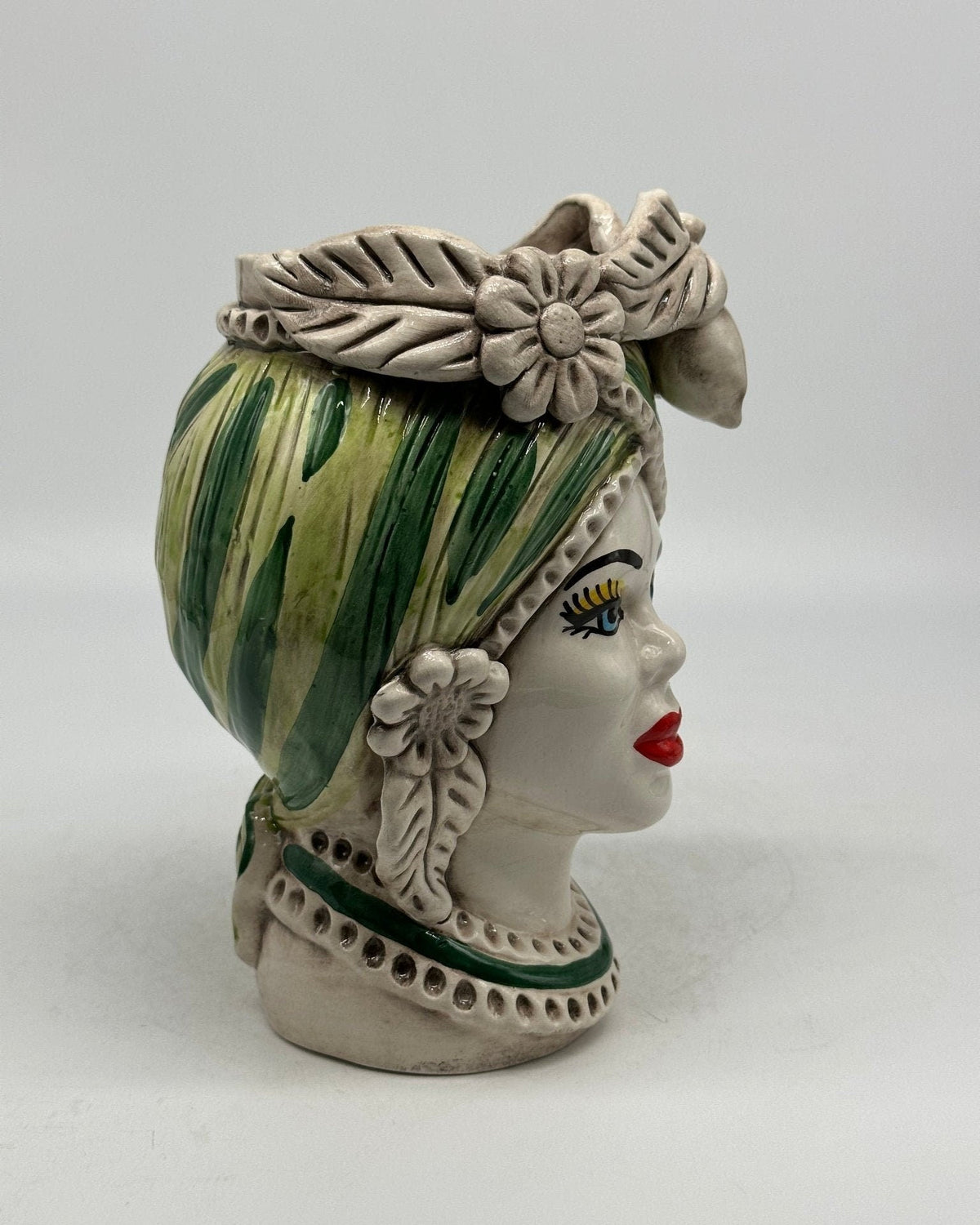 Teste di Moro Moresca Ceramica Caltagirone cm H.22 L.13 Artigianale Turbante Verde - DD CERAMICHE SICILIANE