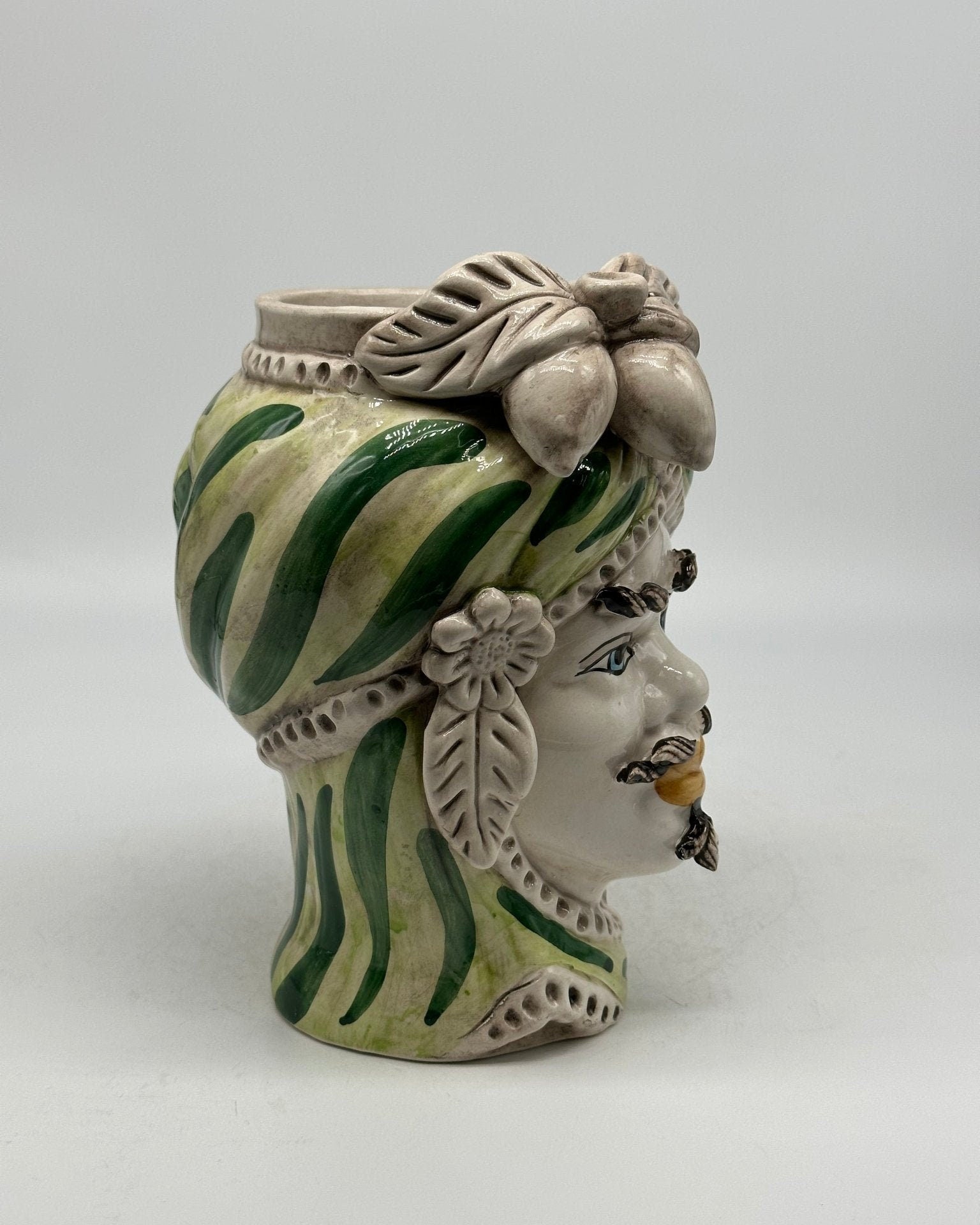 Teste di Moro Moresca Ceramica Caltagirone cm H.22 L.13 Artigianale Turbante Verde - DD CERAMICHE SICILIANE