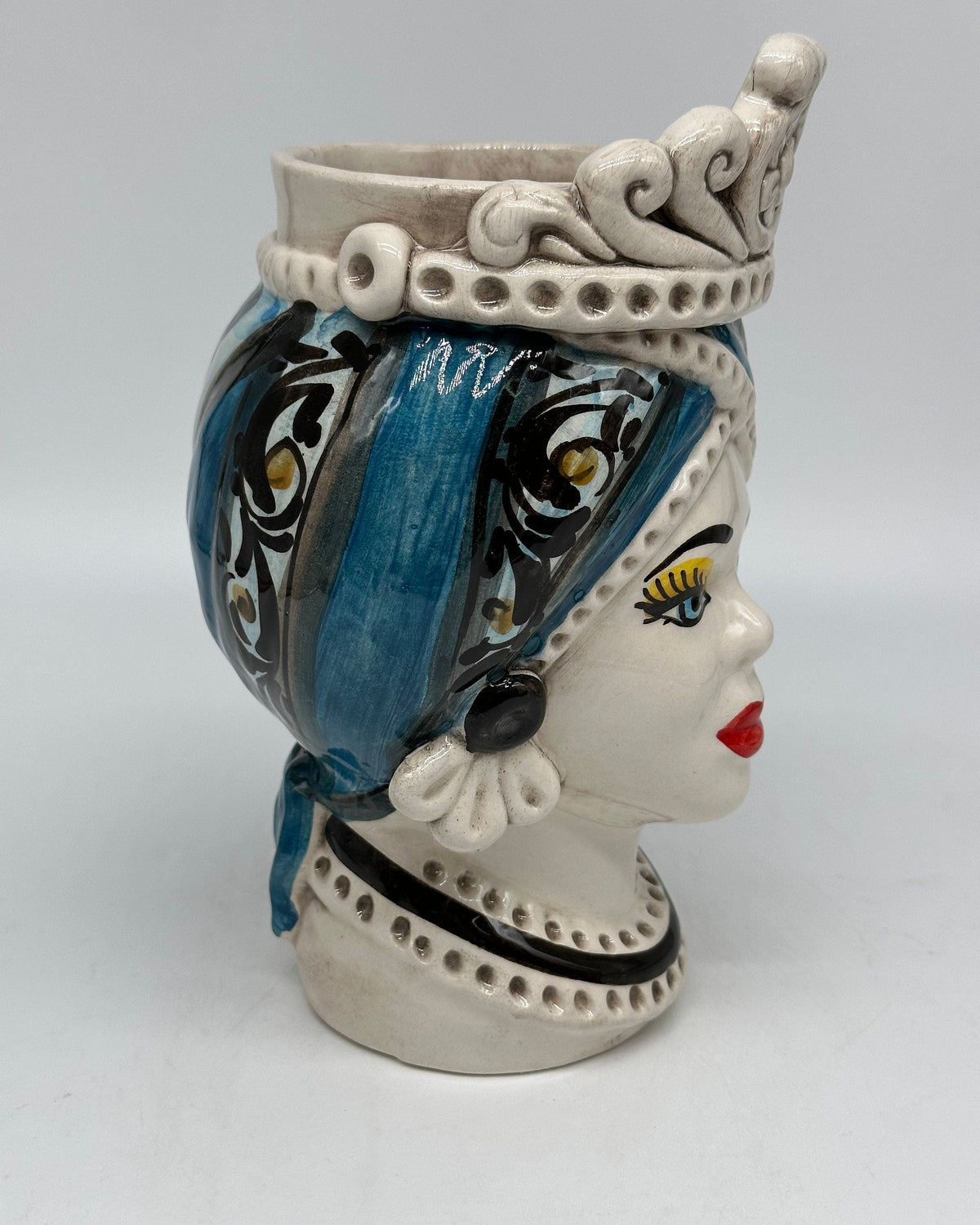 Teste di Moro Moresca Ceramica Caltagirone cm H.22 L.13 Artigianale Decorazione 2020 Blu DD CERAMICHE SICILIANE