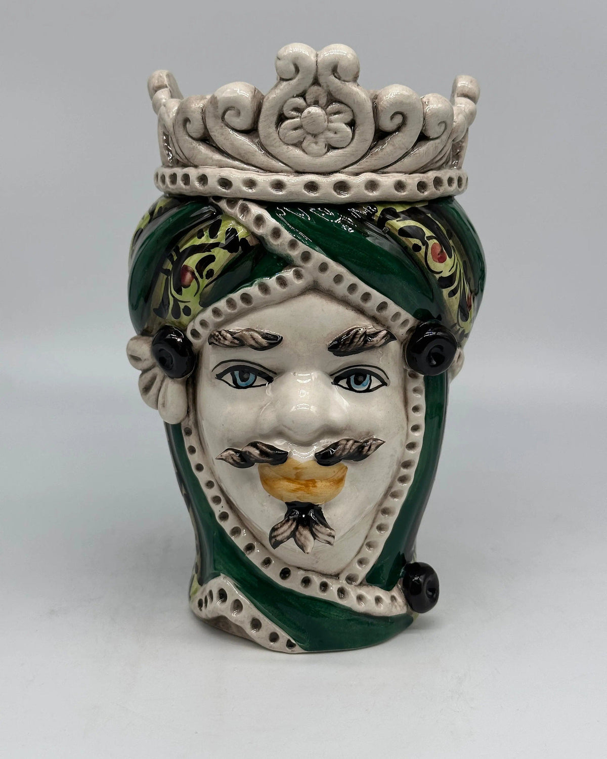 Teste di Moro Moresca Ceramica Caltagirone cm H.22 L.13 Artigianale Decorazione 2020 Verde DD CERAMICHE SICILIANE