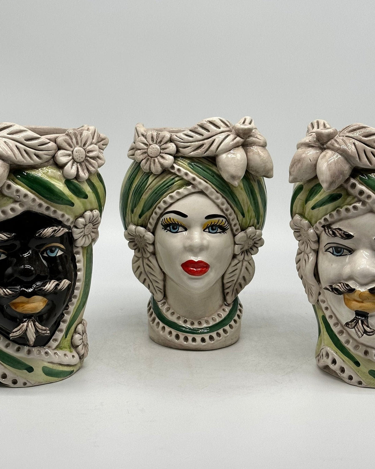 Teste di Moro Moresca Ceramica Caltagirone cm H.22 L.13 Artigianale Turbante Verde - DD CERAMICHE SICILIANE
