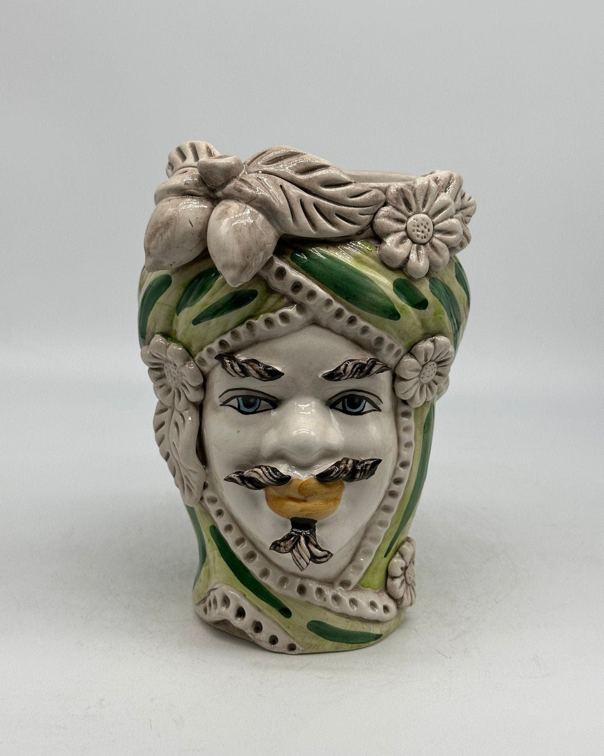 Teste di Moro Moresca Ceramica Caltagirone cm H.22 L.13 Artigianale Turbante Verde - DD CERAMICHE SICILIANE