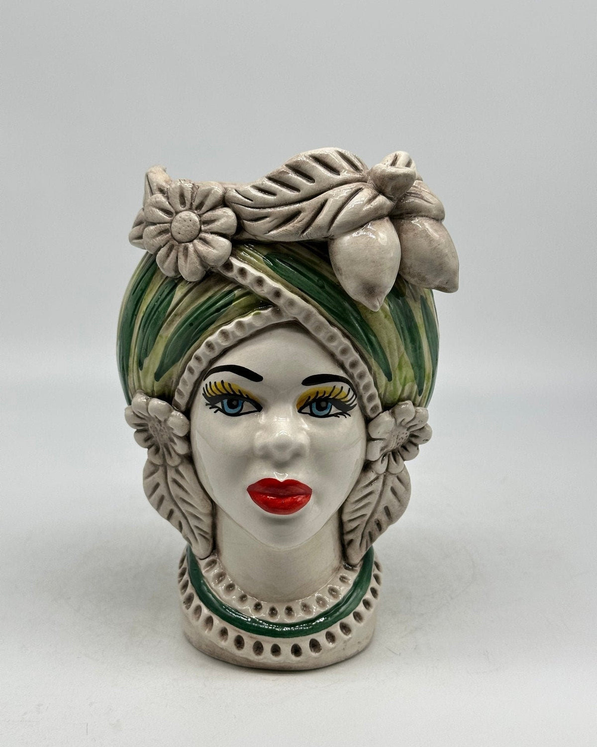 Teste di Moro Moresca Ceramica Caltagirone cm H.22 L.13 Artigianale Turbante Verde - DD CERAMICHE SICILIANE