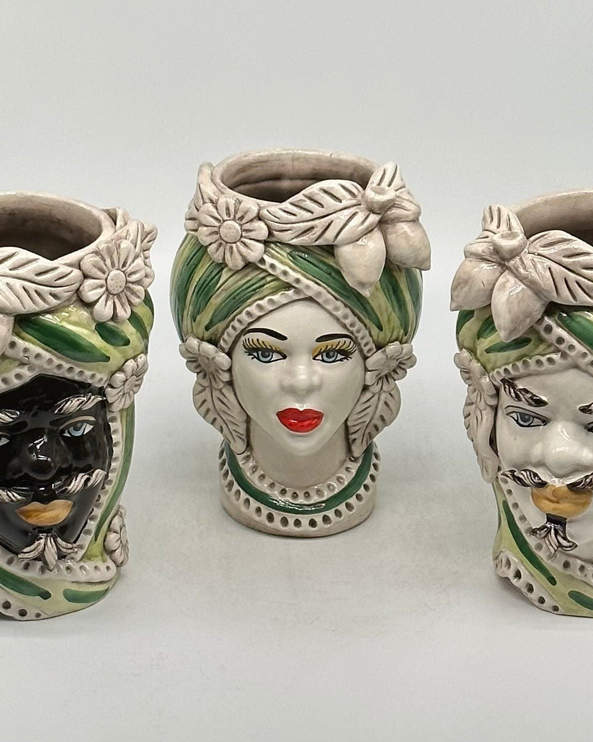 Teste di Moro Moresca Ceramica Caltagirone cm H.22 L.13 Artigianale Turbante Verde - DD CERAMICHE SICILIANE