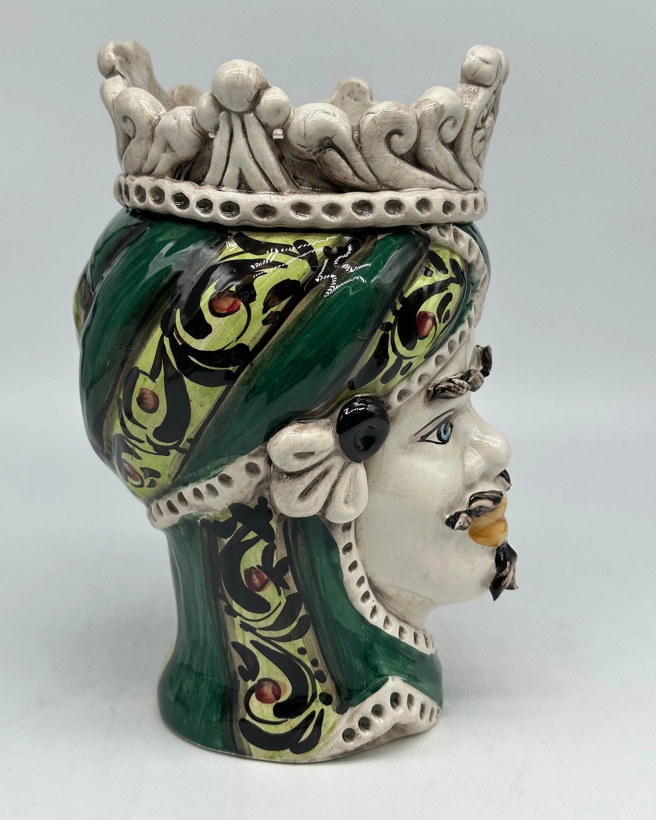 Teste di Moro Moresca Ceramica Caltagirone cm H.22 L.13 Artigianale Decorazione 2020 Verde DD CERAMICHE SICILIANE