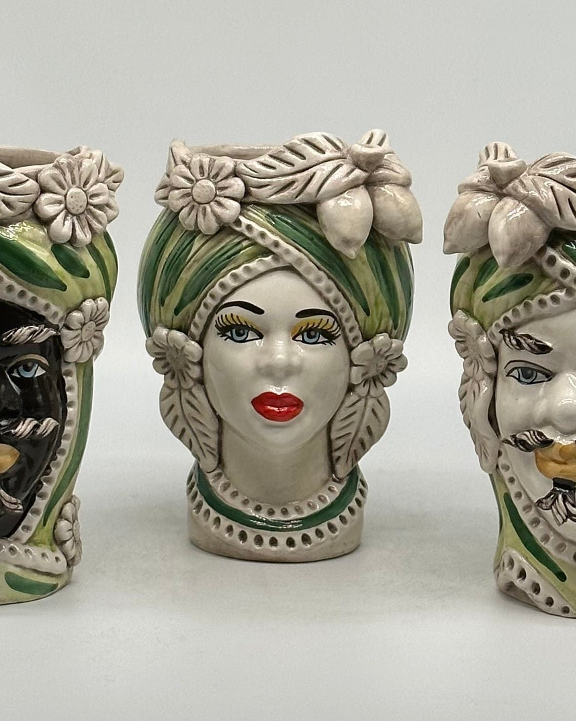 Teste di Moro Moresca Ceramica Caltagirone cm H.22 L.13 Artigianale Turbante Verde - DD CERAMICHE SICILIANE