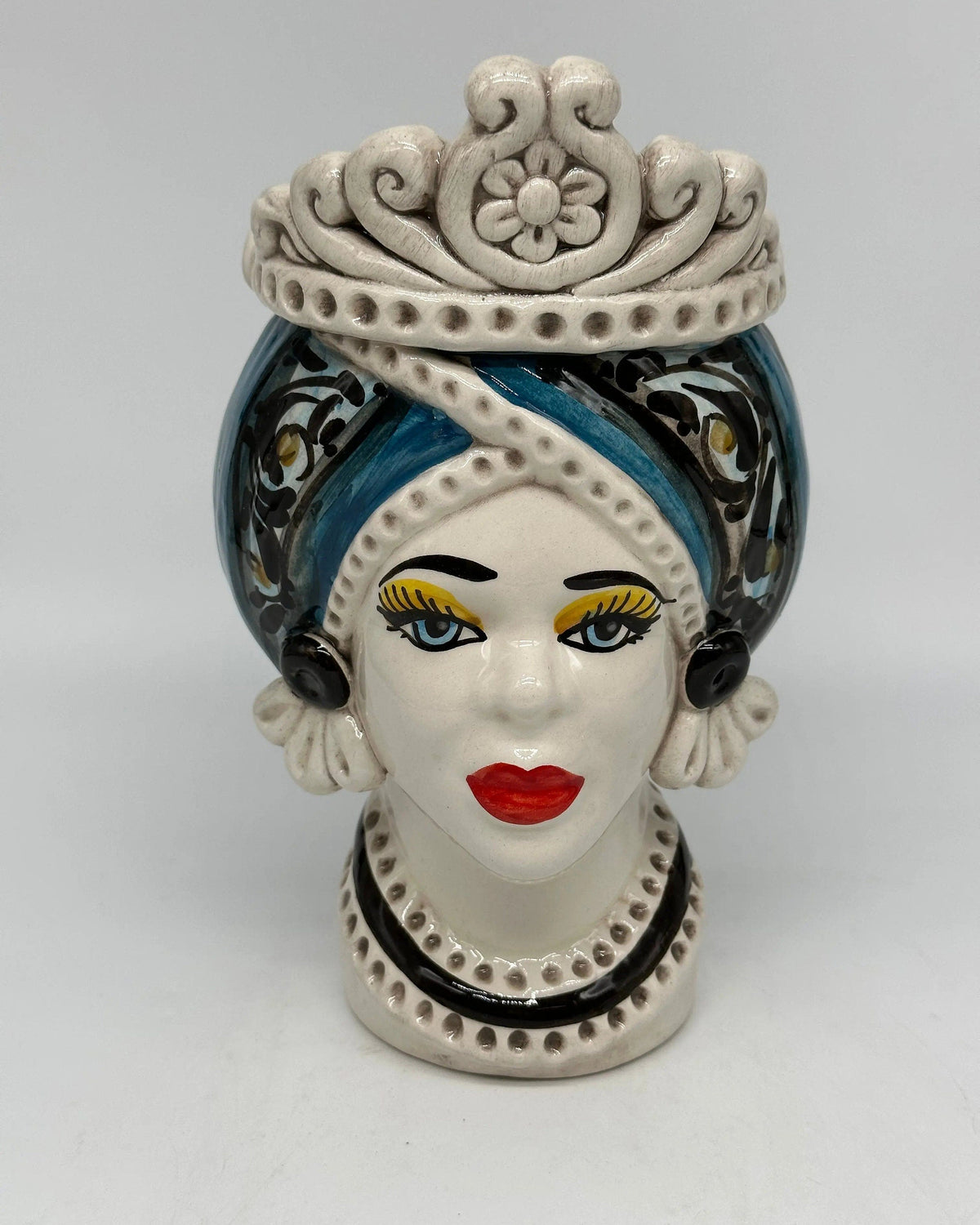Teste di Moro Moresca Ceramica Caltagirone cm H.22 L.13 Artigianale Decorazione 2020 Blu DD CERAMICHE SICILIANE