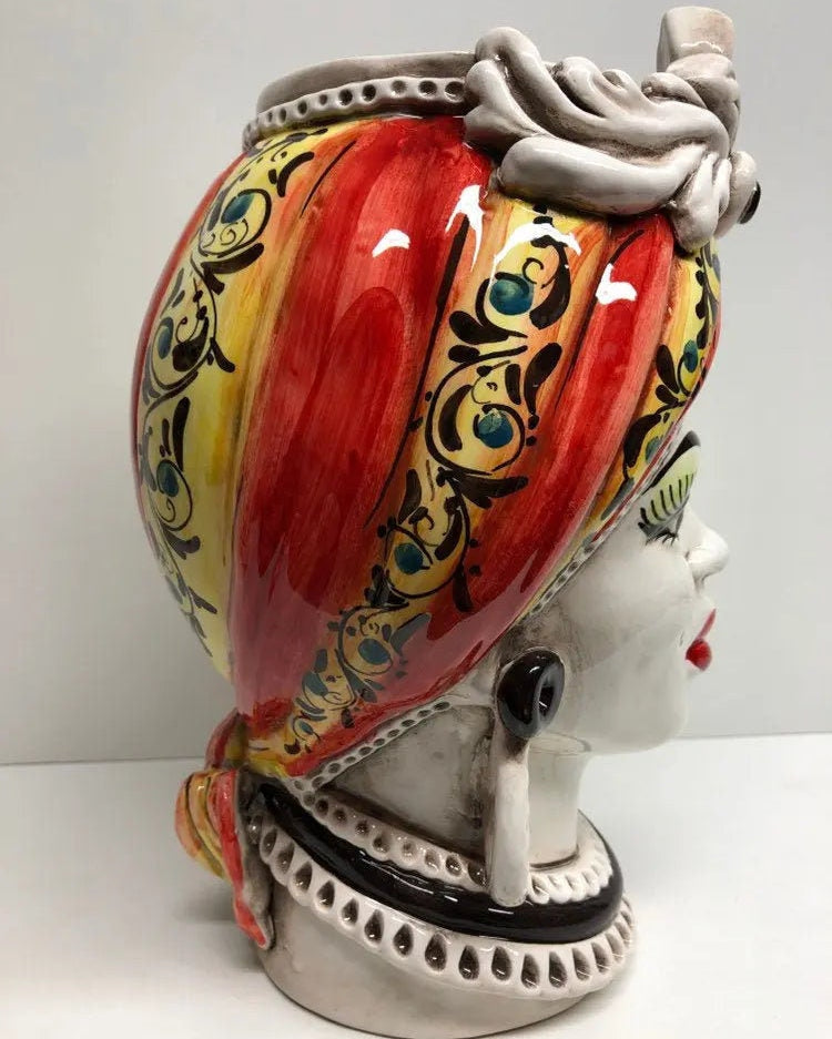 Teste di Moro Moresca Ceramica Caltagirone cm H.28 L.19 Artigianale Decorazione 2020 Rosso DD CERAMICHE SICILIANE