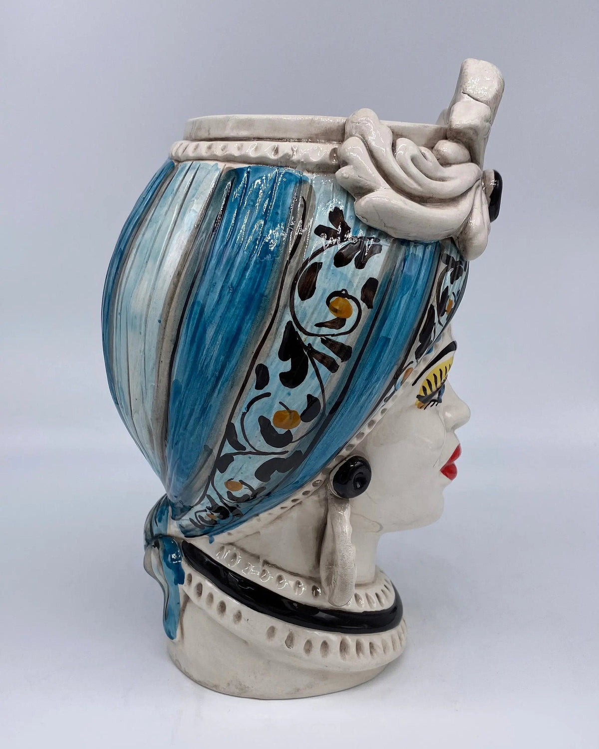 Teste di Moro Moresca Ceramica Caltagirone cm H.28 L.19 Artigianale Decorazione 2020 Blu DD CERAMICHE SICILIANE