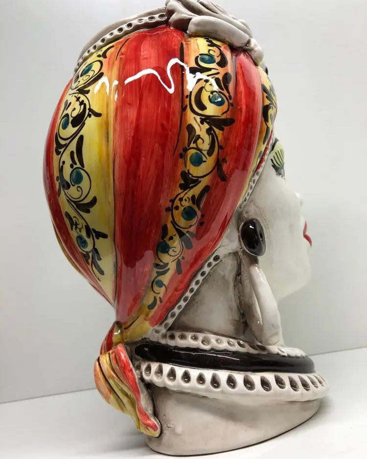 Teste di Moro Moresca Ceramica Caltagirone cm H.28 L.19 Artigianale Decorazione 2020 Rosso DD CERAMICHE SICILIANE