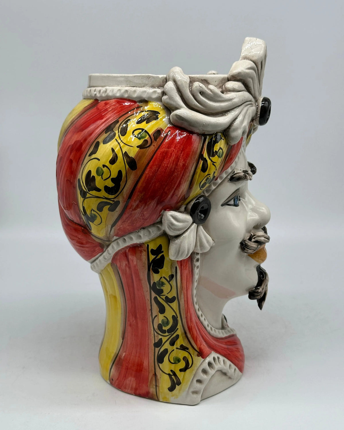 FINE SERIE - Teste di Moro Moresca Ceramica Caltagirone cm H.28 L.19 Artigianale Barocco Rosso DD CERAMICHE SICILIANE