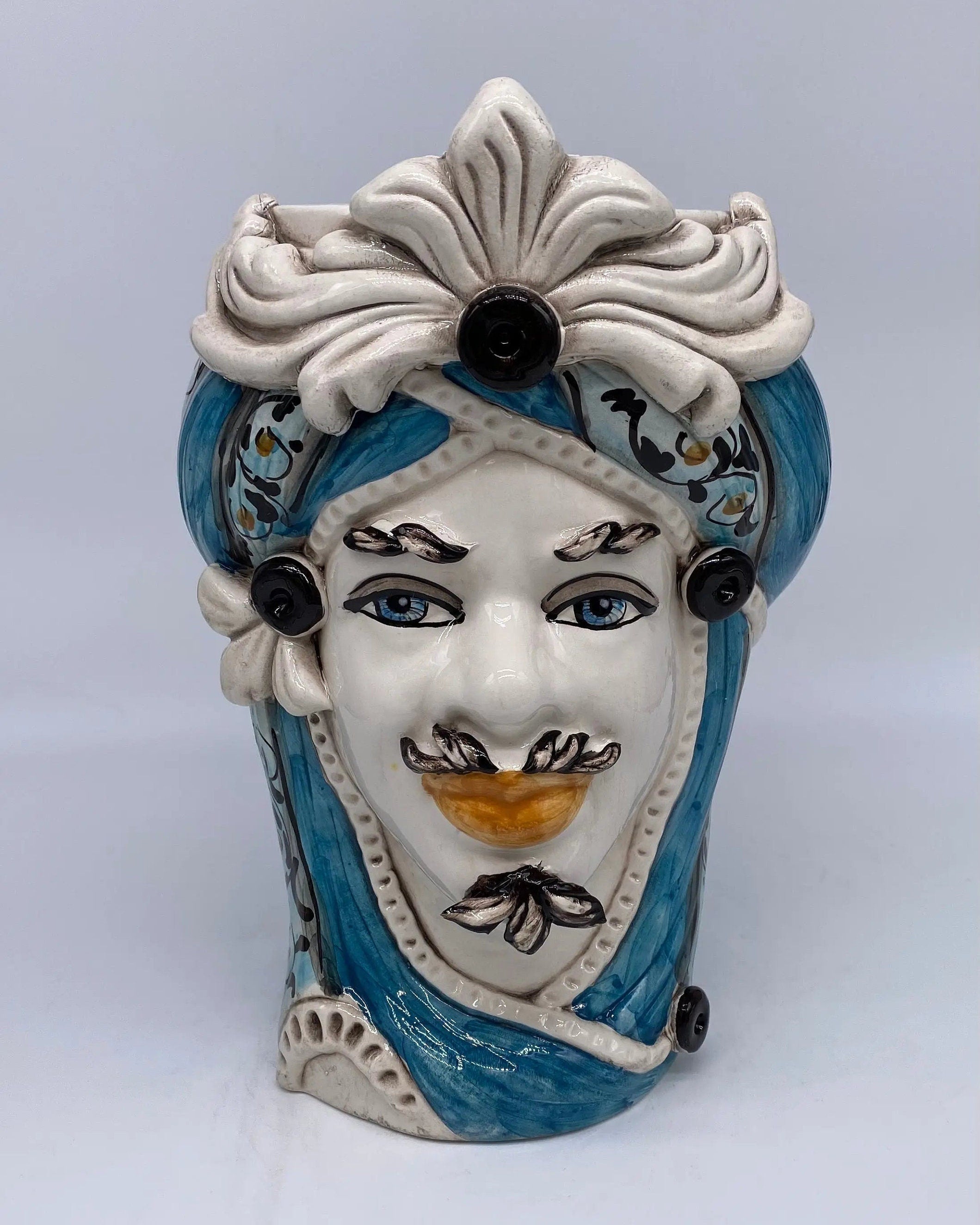 Teste di Moro Moresca Ceramica Caltagirone cm H.28 L.19 Artigianale Decorazione 2020 Blu DD CERAMICHE SICILIANE