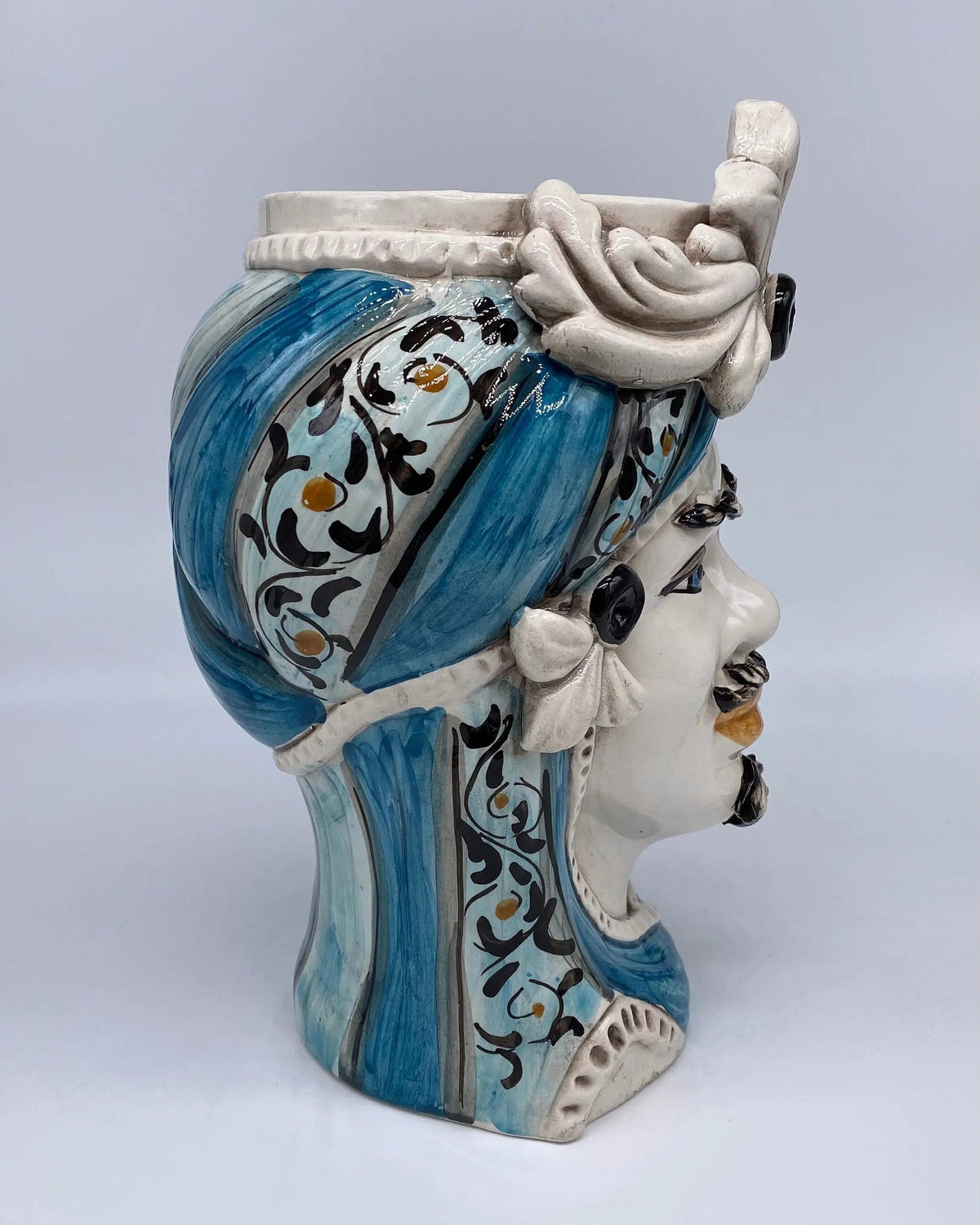 Teste di Moro Moresca Ceramica Caltagirone cm H.28 L.19 Artigianale Decorazione 2020 Blu DD CERAMICHE SICILIANE