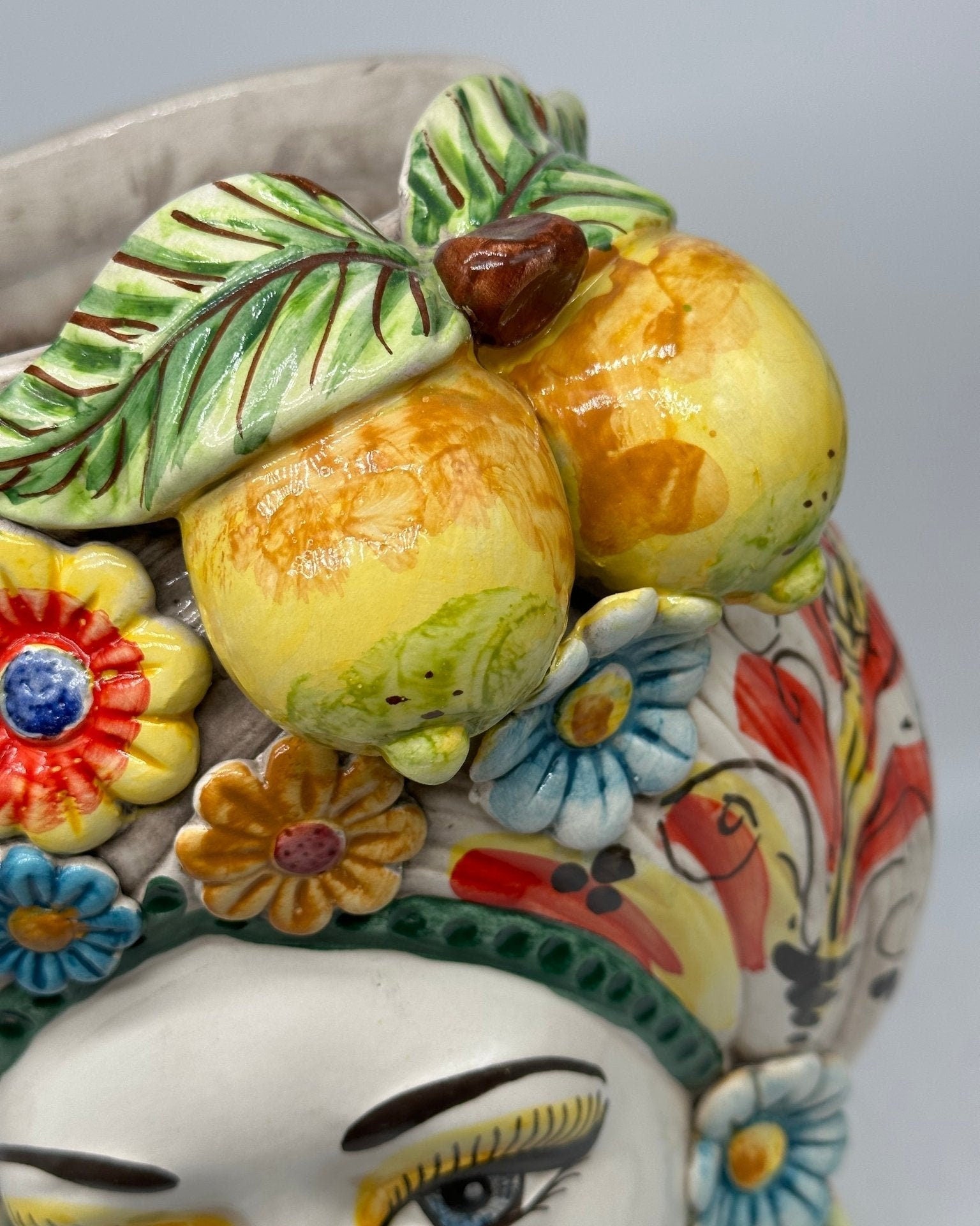 Teste di Moro Moresca Ceramica Caltagirone cm H.40 L.24 Artigianale Barocco Fiori Limoni - DD CERAMICHE SICILIANE