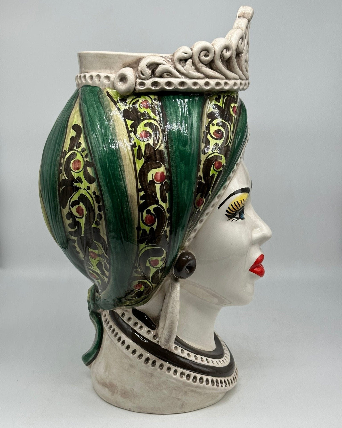 Teste di Moro Moresca Ceramica Caltagirone cm H.40 L.24 Artigianale Barocco Verde - DD CERAMICHE SICILIANE