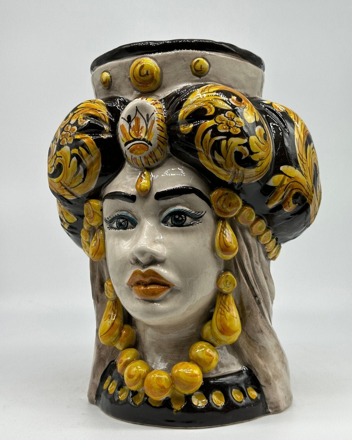Teste di Moro Persia Ceramica Caltagirone cm H.30 L.22 Artigianale Decorazione Barocco Nero - DD CERAMICHE SICILIANE