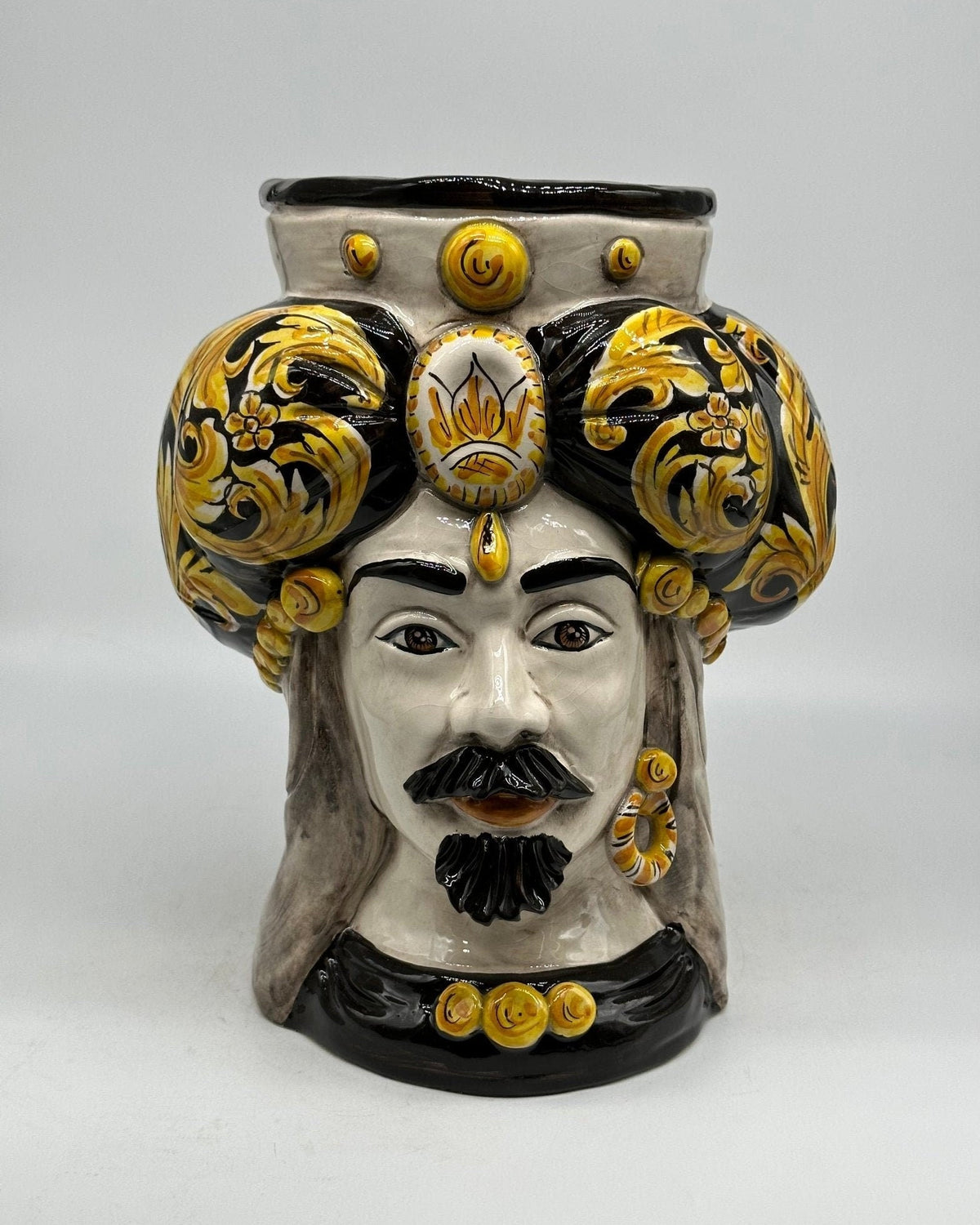 Teste di Moro Persia Ceramica Caltagirone cm H.30 L.22 Artigianale Decorazione Barocco Nero - DD CERAMICHE SICILIANE