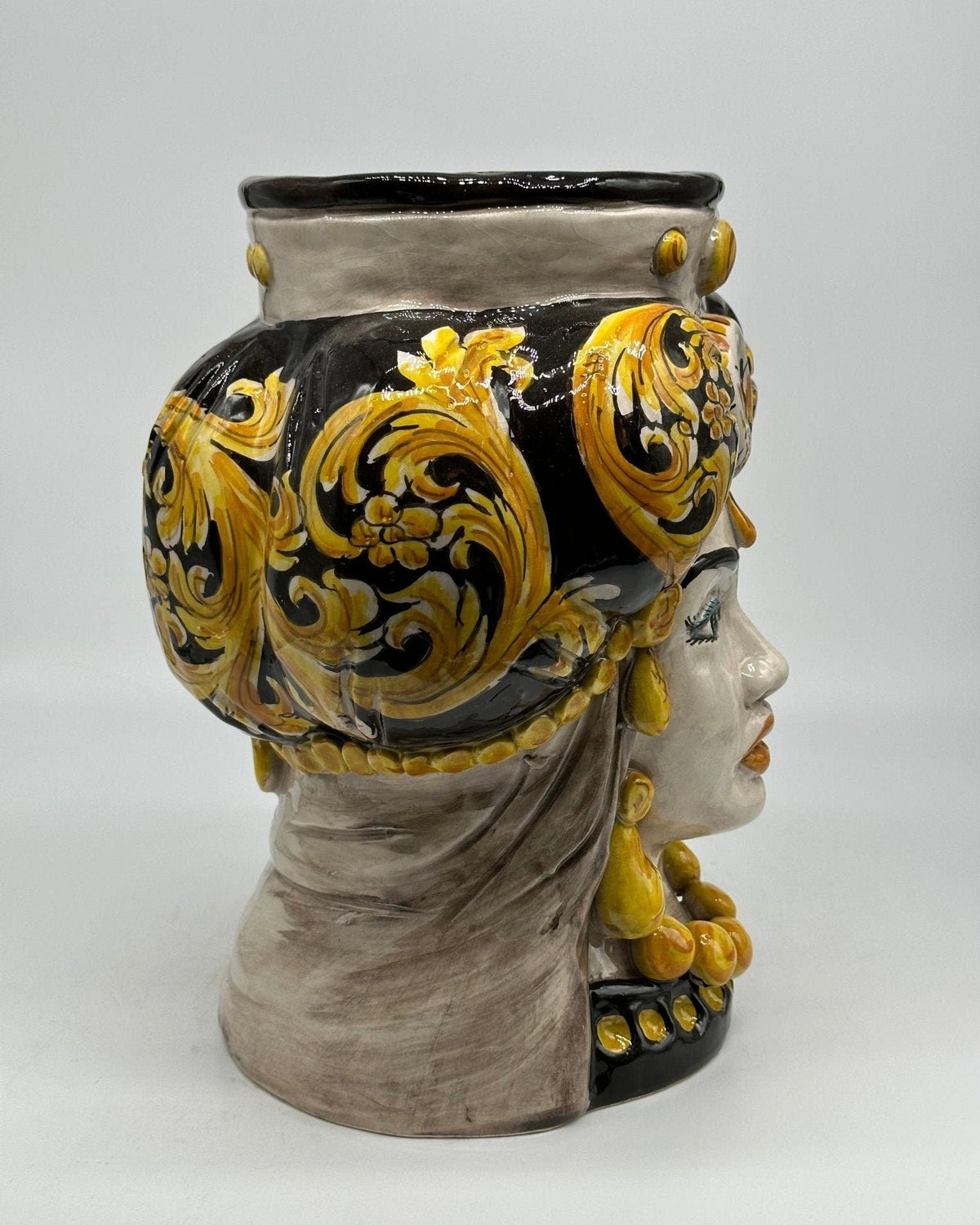 Teste di Moro Persia Ceramica Caltagirone cm H.30 L.22 Artigianale Decorazione Barocco Nero - DD CERAMICHE SICILIANE
