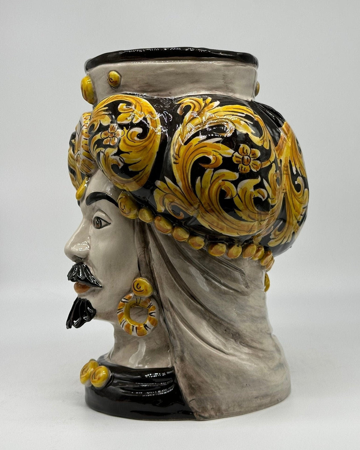 Teste di Moro Persia Ceramica Caltagirone cm H.30 L.22 Artigianale Decorazione Barocco Nero - DD CERAMICHE SICILIANE
