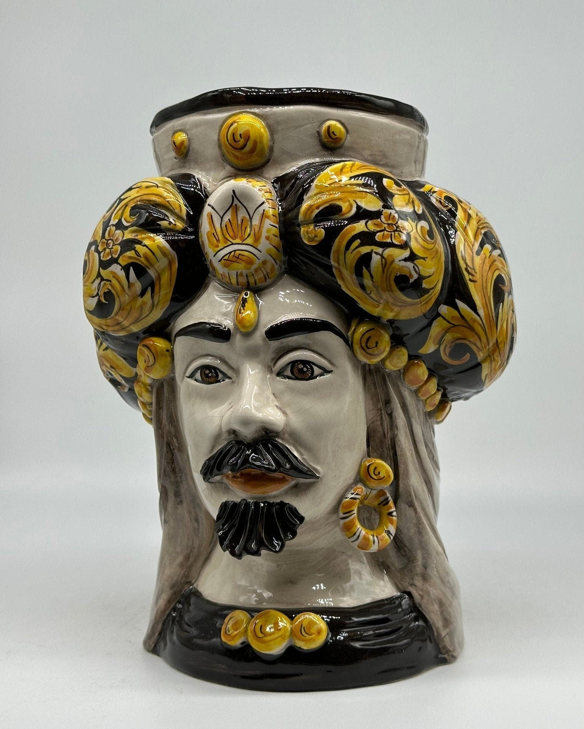 Teste di Moro Persia Ceramica Caltagirone cm H.30 L.22 Artigianale Decorazione Barocco Nero - DD CERAMICHE SICILIANE