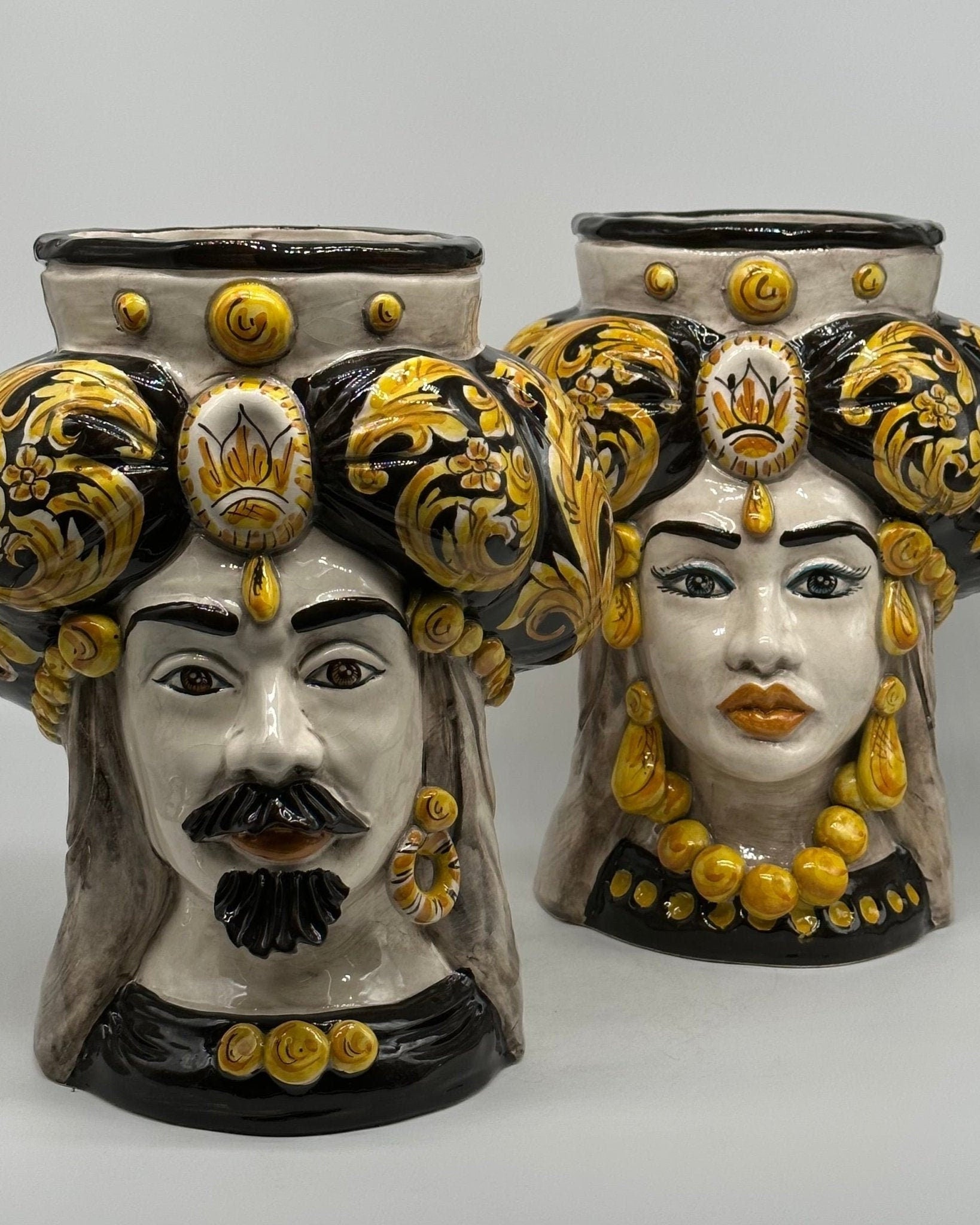Teste di Moro Persia Ceramica Caltagirone cm H.30 L.22 Artigianale Decorazione Barocco Nero - DD CERAMICHE SICILIANE