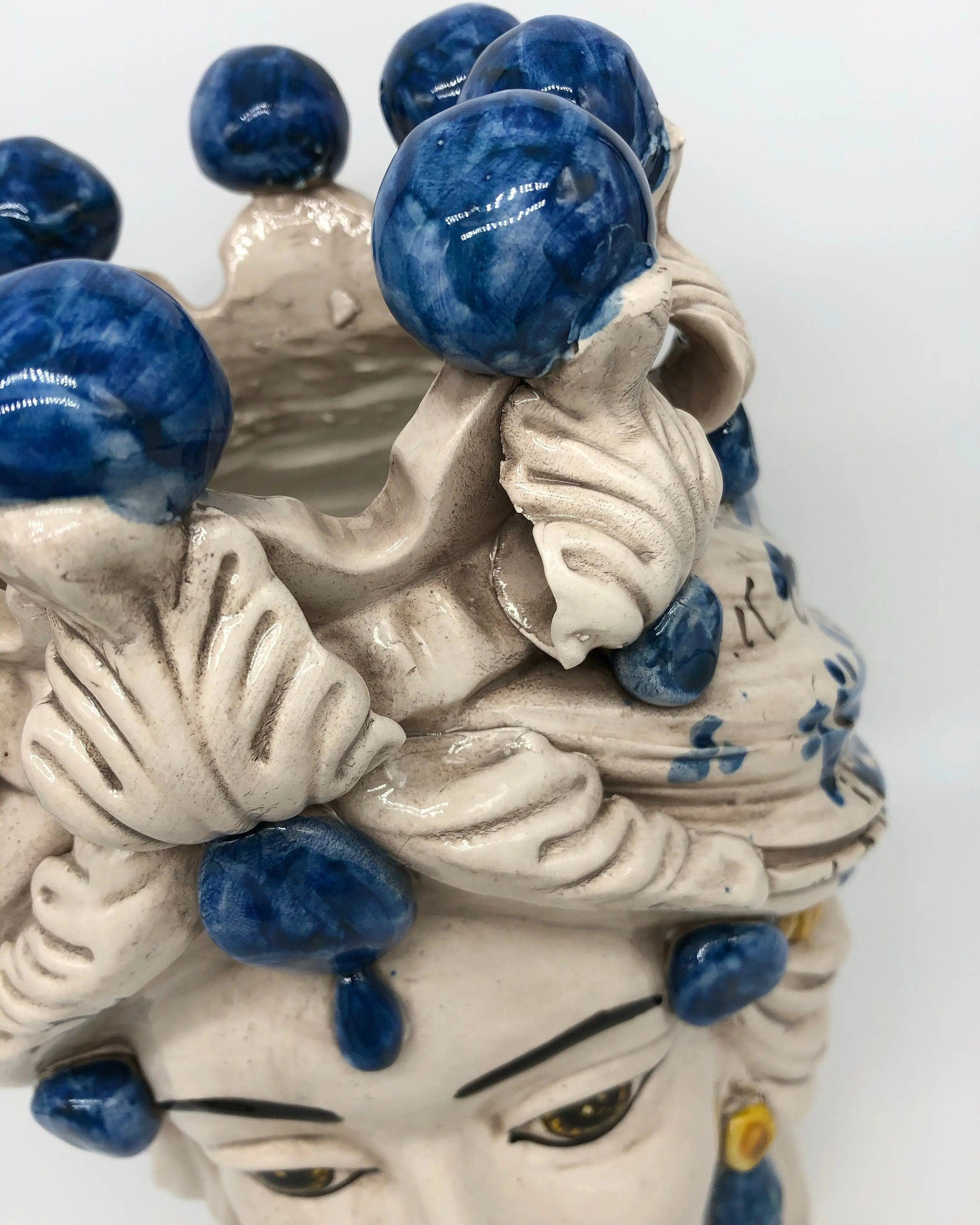 Teste di Moro Seicento Ceramica Caltagirone cm H.30 L.20 Artigianale Blu DD CERAMICHE SICILIANE
