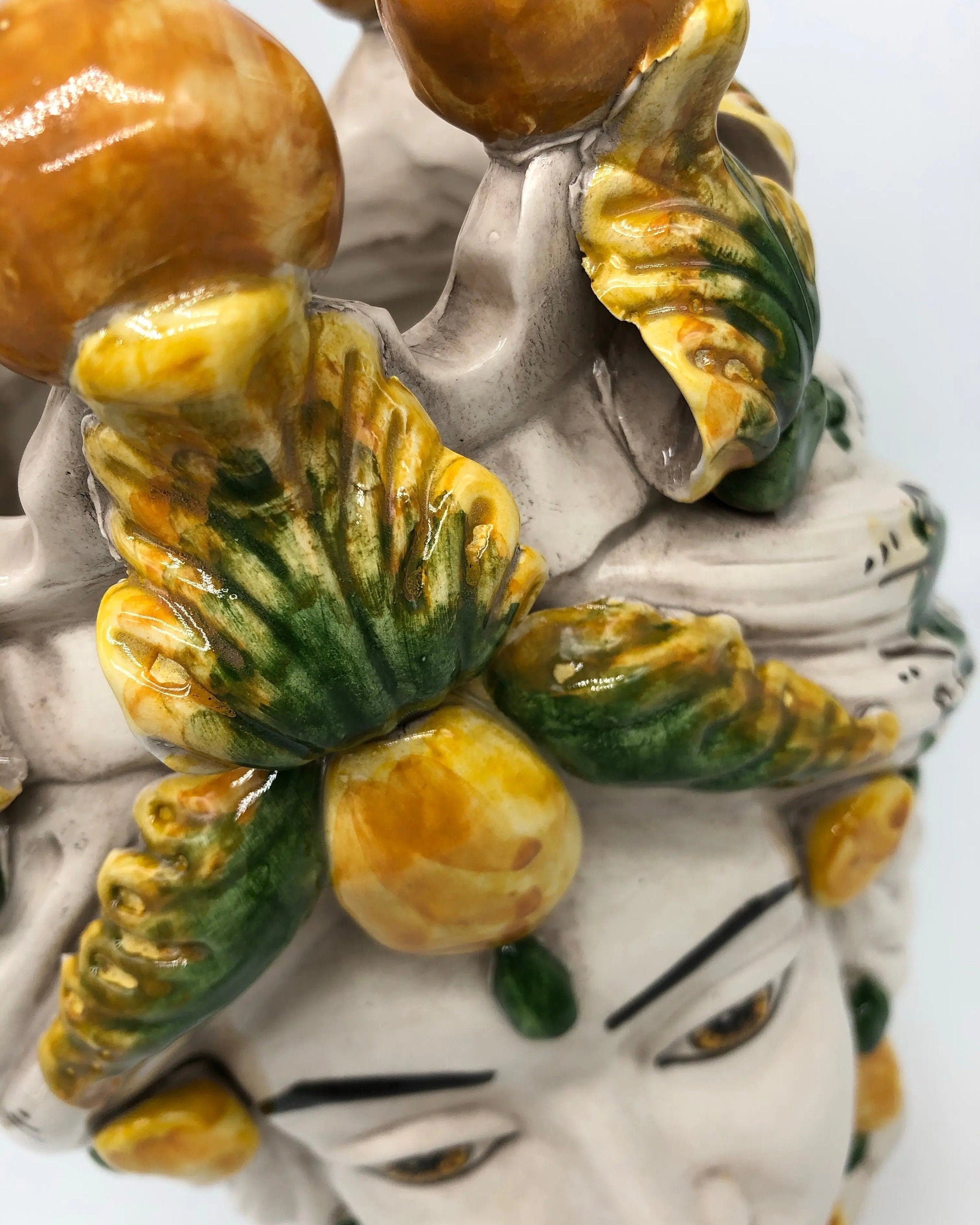 Teste di Moro Seicento Ceramica Caltagirone cm H.30 L.20 Artigianale Verde Giallo DD CERAMICHE SICILIANE