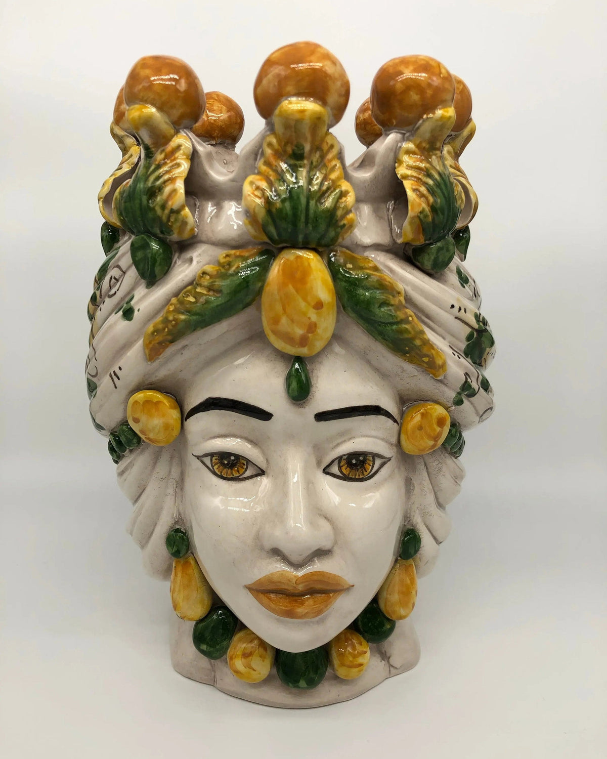 Teste di Moro Seicento Ceramica Caltagirone cm H.30 L.20 Artigianale Verde Giallo DD CERAMICHE SICILIANE