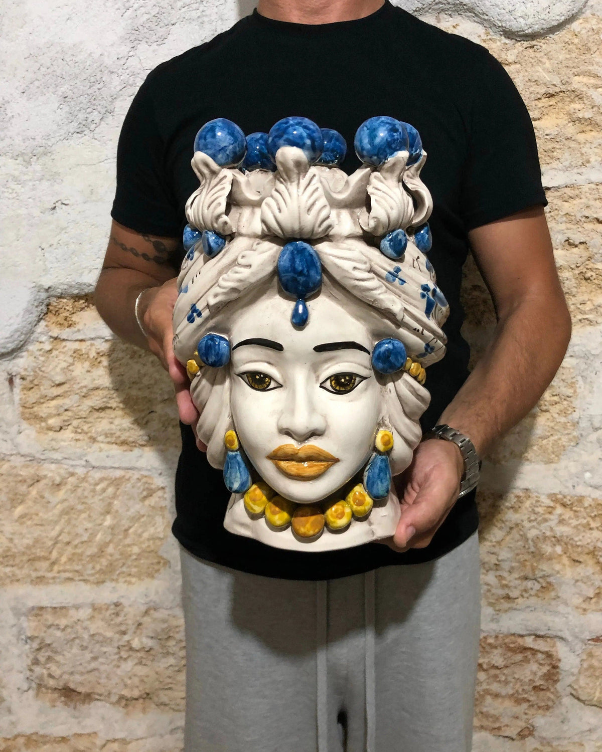 Teste di Moro Seicento Ceramica Caltagirone cm H.30 L.20 Artigianale Blu DD CERAMICHE SICILIANE