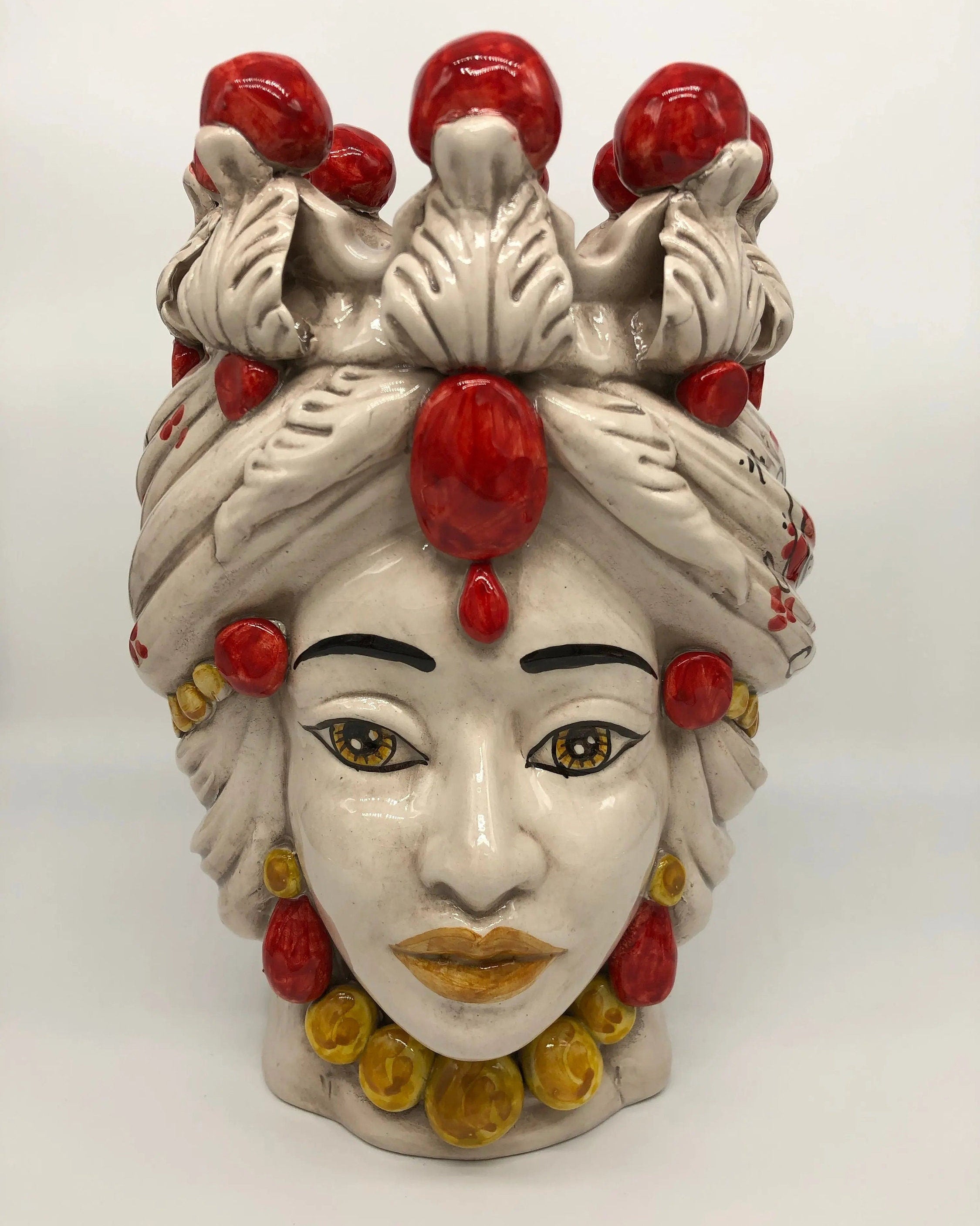 Teste di Moro Seicento Ceramica Caltagirone cm H.30 L.20 Artigianale Rosso DD CERAMICHE SICILIANE