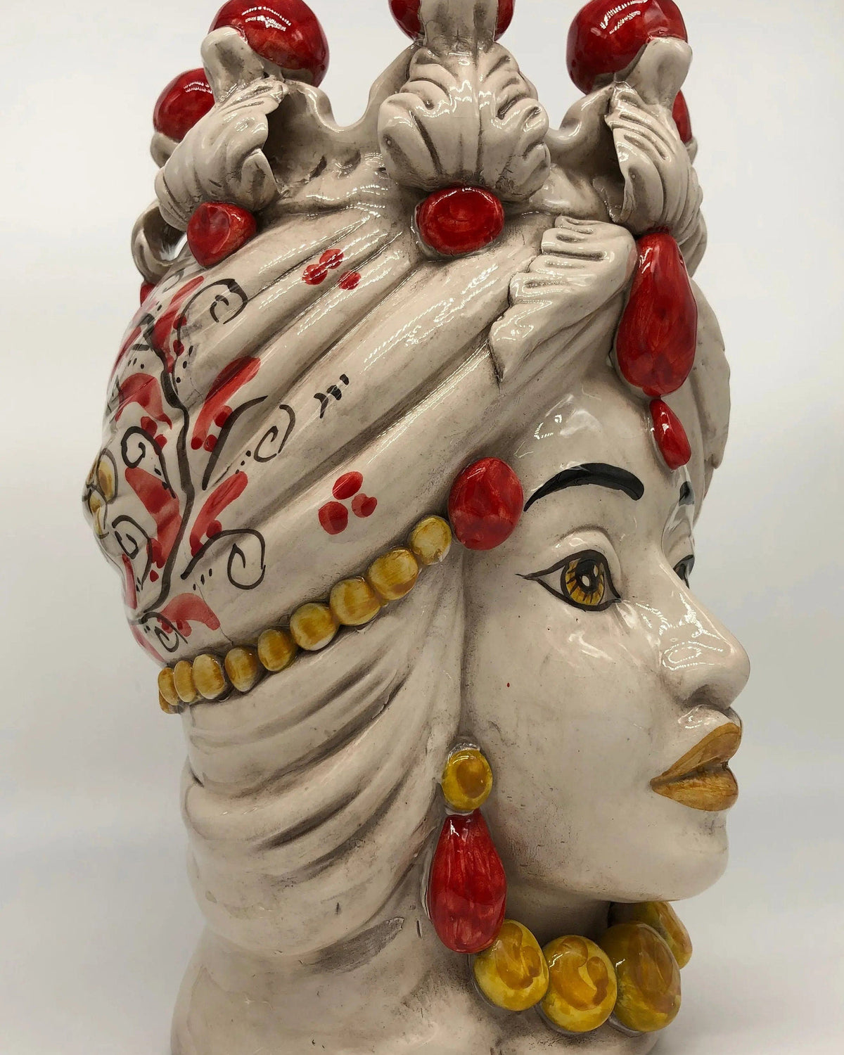 Teste di Moro Seicento Ceramica Caltagirone cm H.30 L.20 Artigianale Rosso DD CERAMICHE SICILIANE