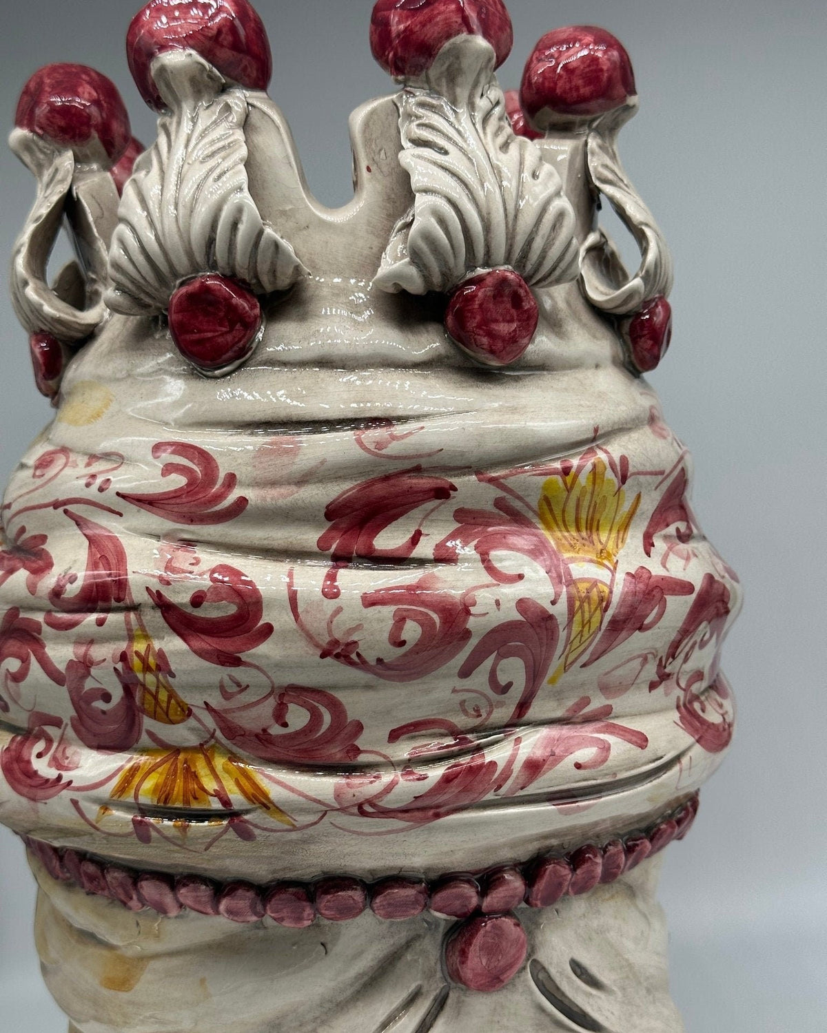 Teste di Moro Seicento Ceramica Caltagirone cm H.40 L.26 Artigianale Bordeaux Giallo - DD CERAMICHE SICILIANE