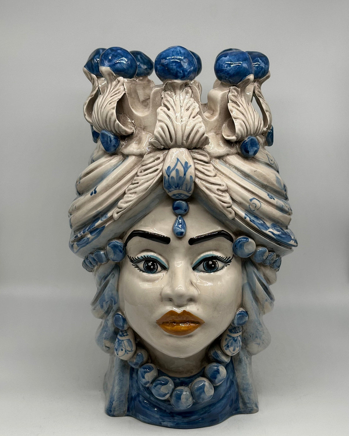 Teste di Moro Seicento Ceramica Caltagirone cm H.40 L.26 Artigianale Blu