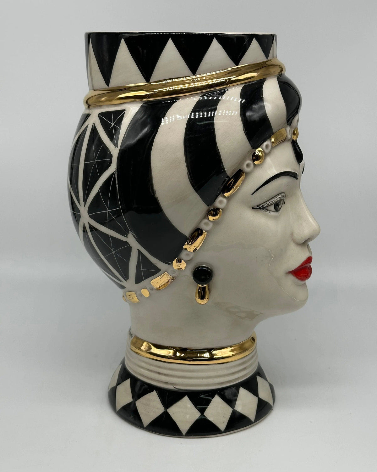 Teste di Moro Token Ceramica Caltagirone cm H.31 L.18 Artigianale Bianco Nero Oro DD CERAMICHE SICILIANE
