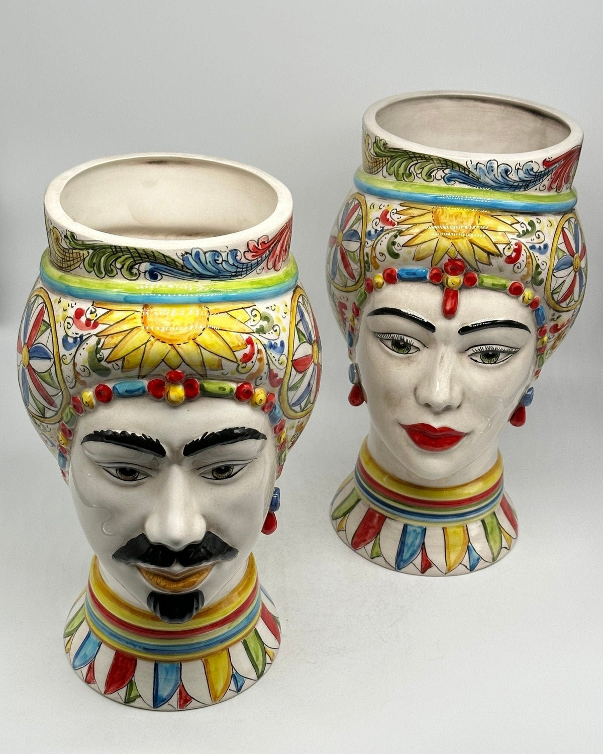 Teste di Moro Token Ceramica Caltagirone cm H.31 L.18 Artigianale Decoro “Carretto” - DD CERAMICHE SICILIANE