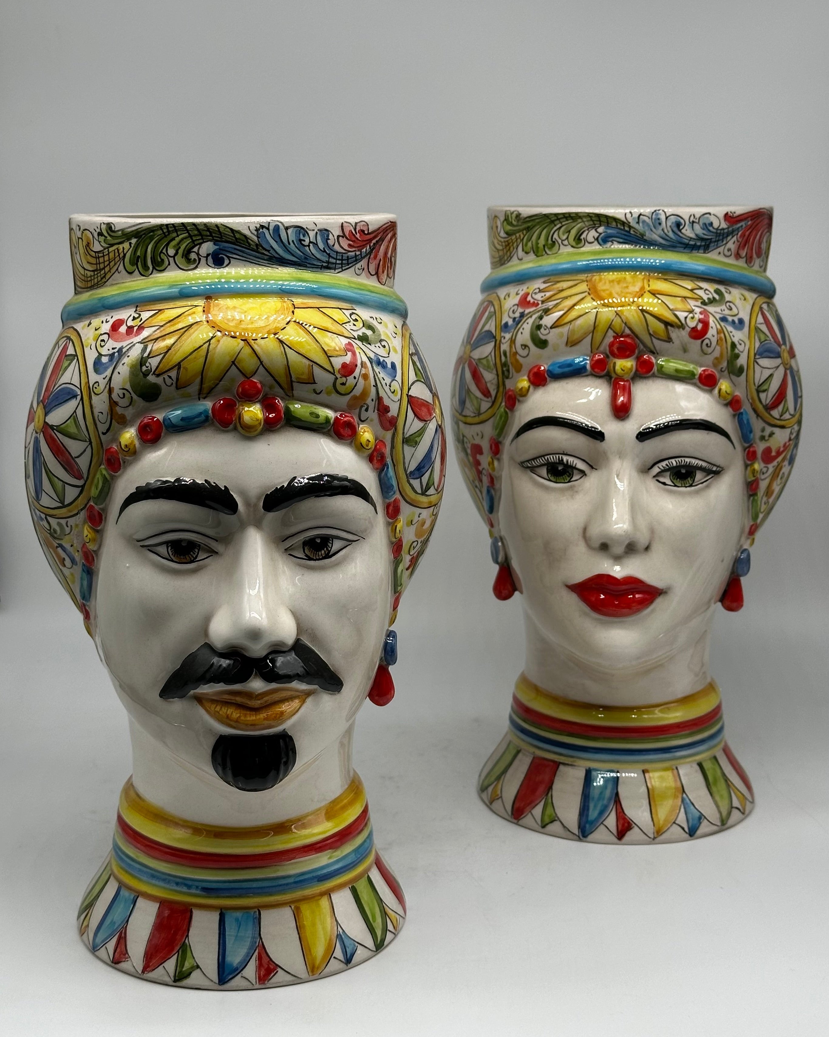Teste di Moro Token Ceramica Caltagirone cm H.31 L.18 Artigianale Decoro Carretto V.2 - TESTA DI MORO