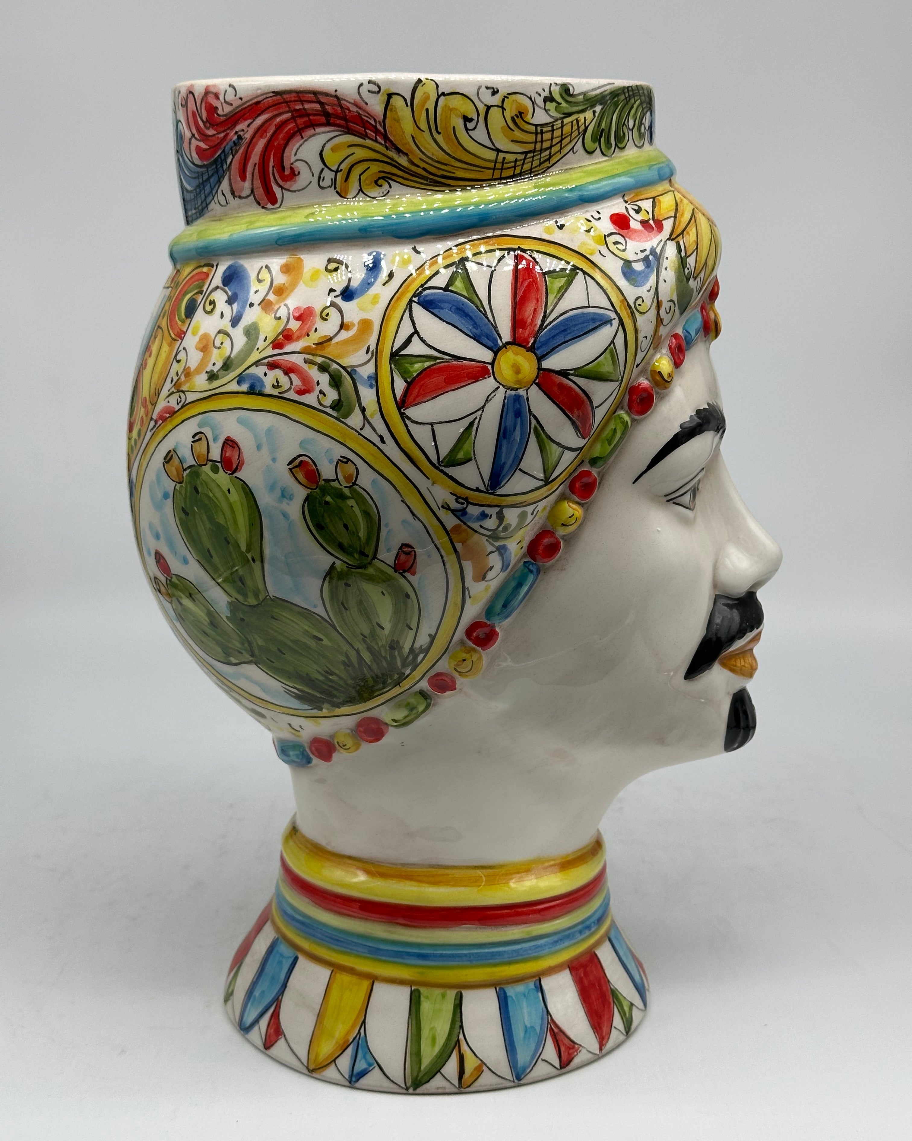 Teste di Moro Token Ceramica Caltagirone cm H.31 L.18 Artigianale Decoro Carretto V.2 - TESTA DI MORO