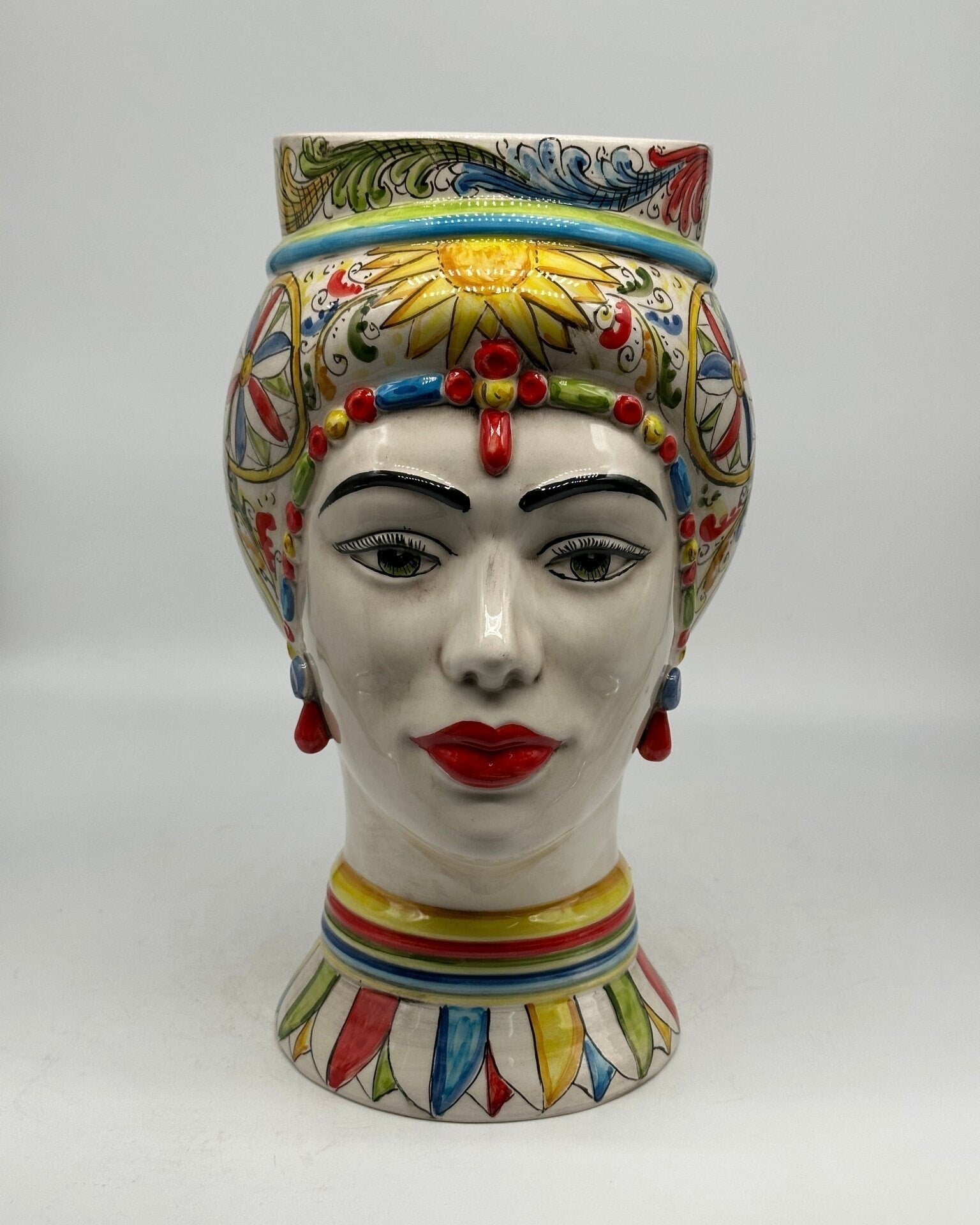 Teste di Moro Token Ceramica Caltagirone cm H.31 L.18 Artigianale Decoro “Carretto” - DD CERAMICHE SICILIANE